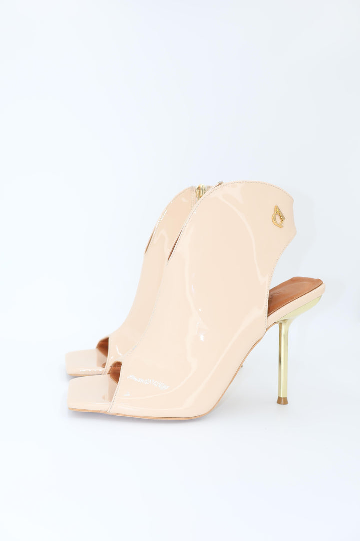 Qafarrin CREMA LUXE – Genuine Calf Leather Patent Leather Peep Toe Bootie