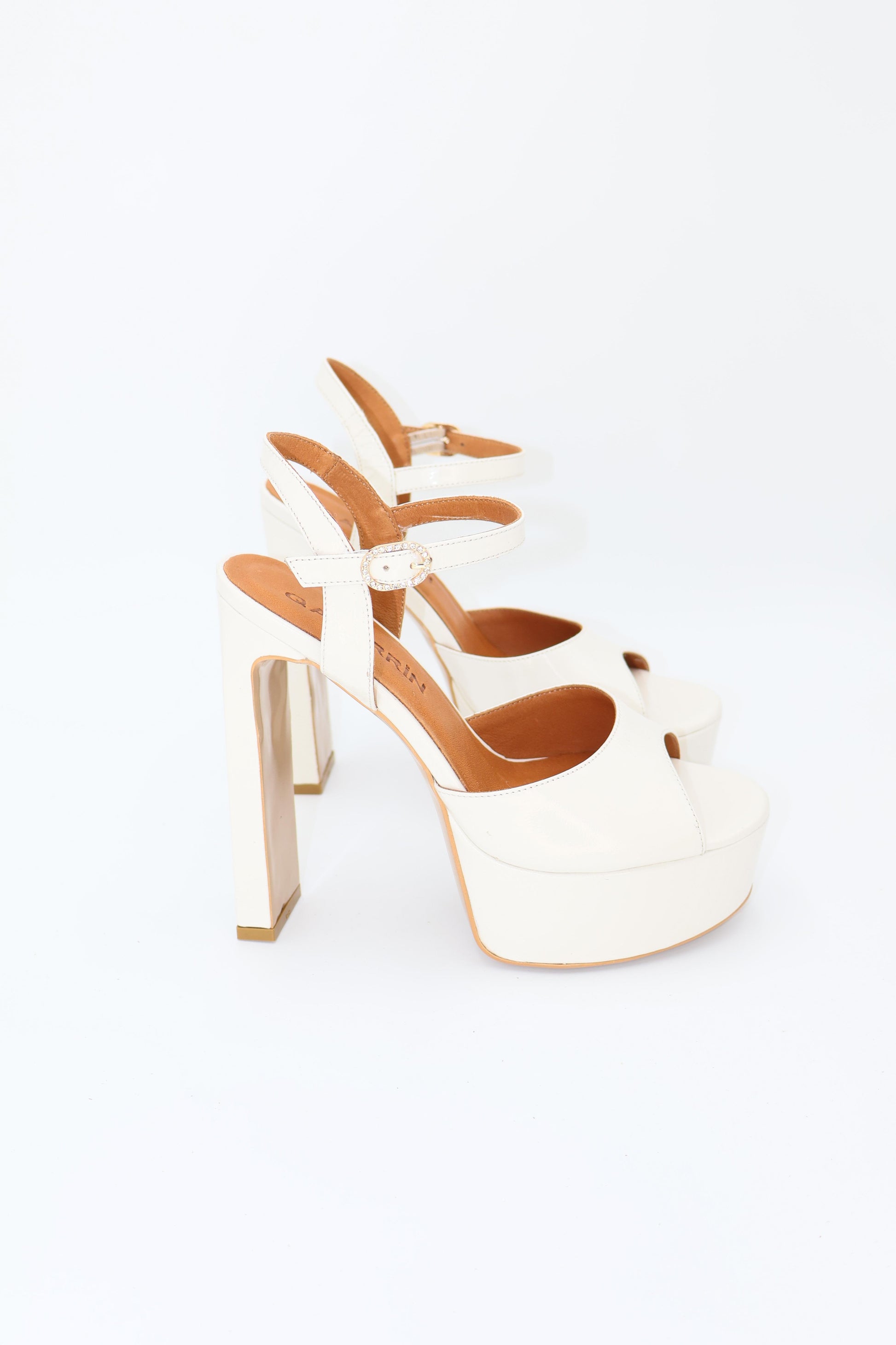 Qafarrin PRÉLIA – Cream Suede Genuine Leather Platform Heeled Sandals