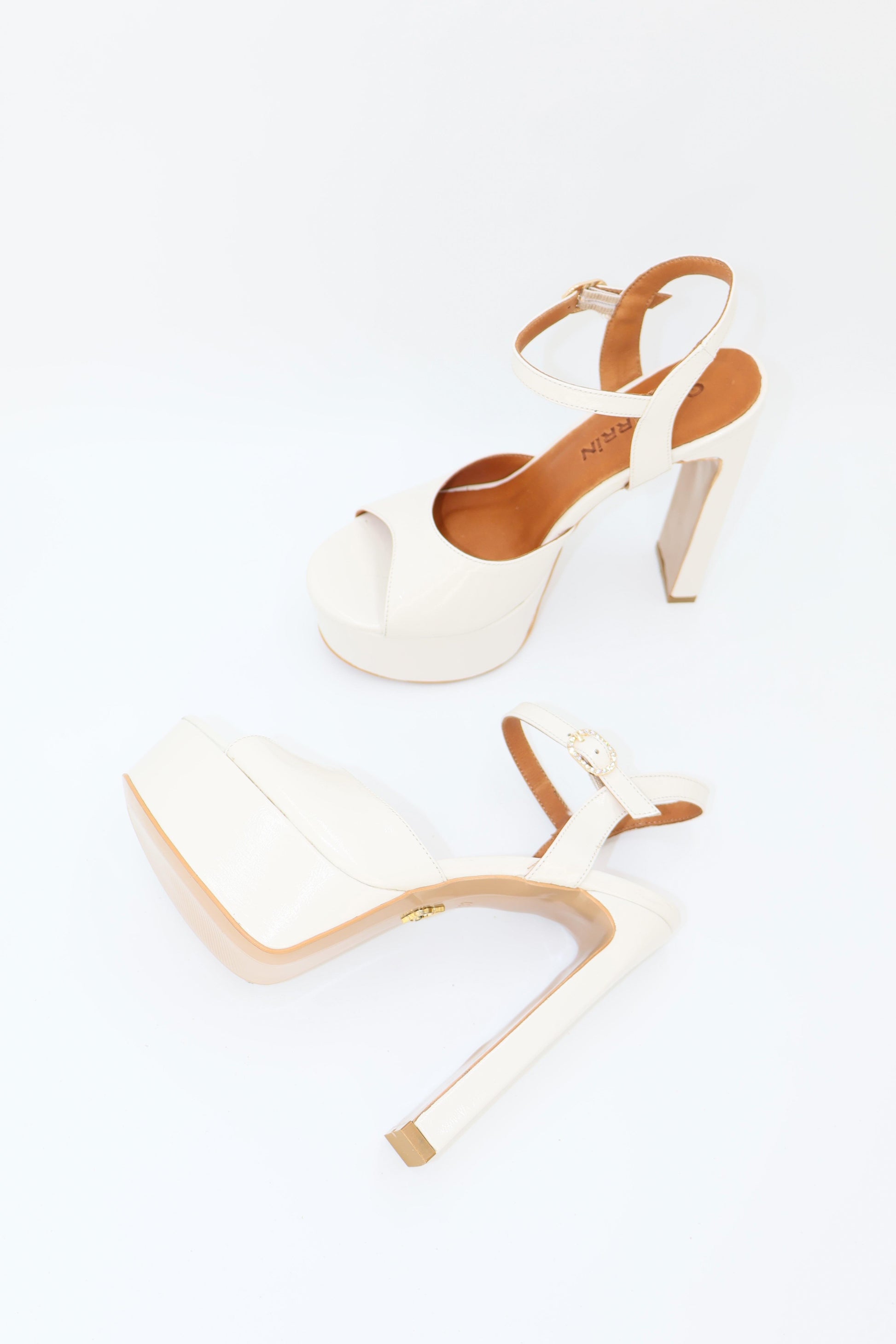 Qafarrin PRÉLIA – Cream Suede Genuine Leather Platform Heeled Sandals