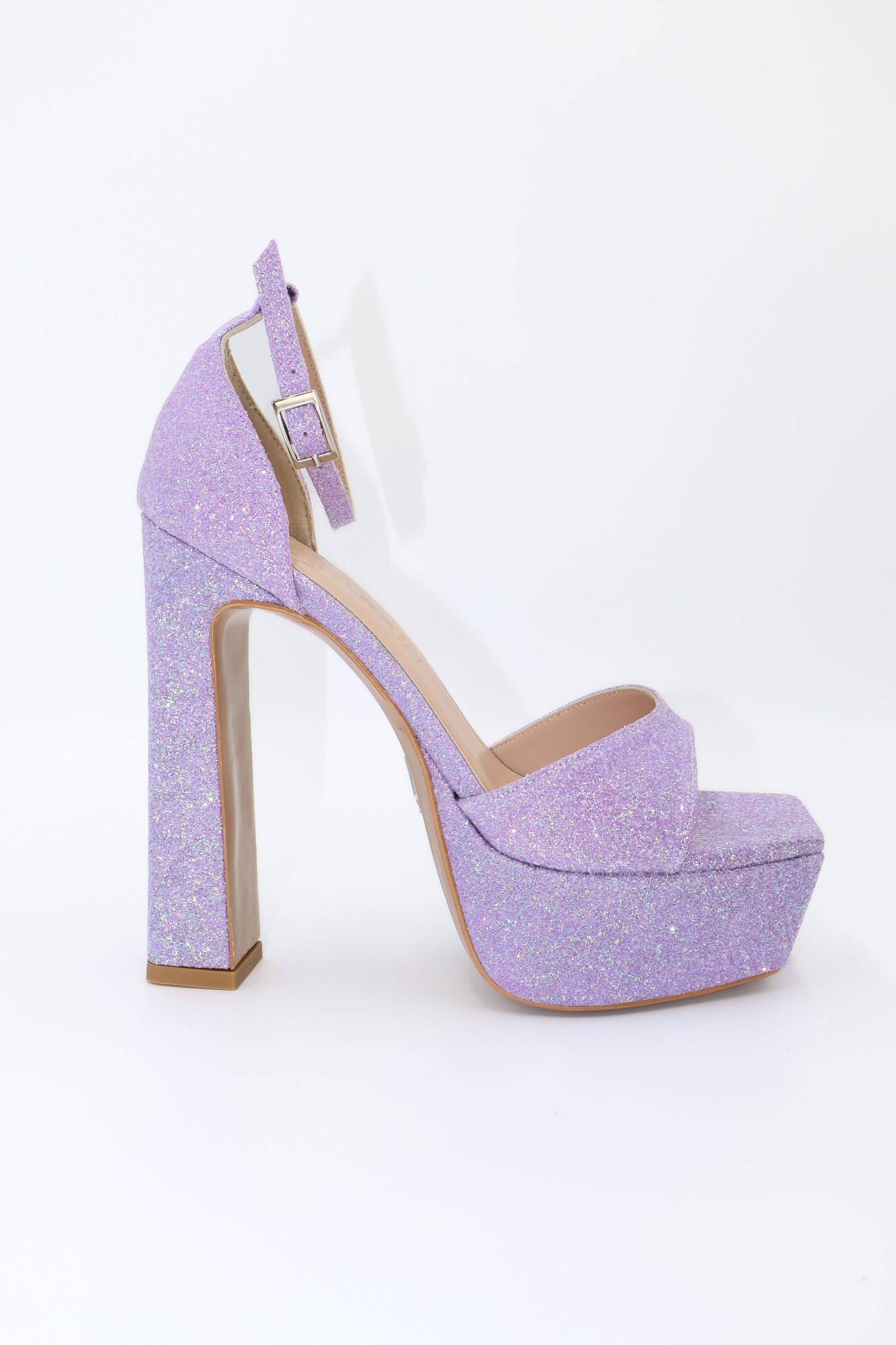 Qafarrin ÉLANORA – Sparkling Lilac Silk Satin and Genuine Calfskin Platform Heel Sandals