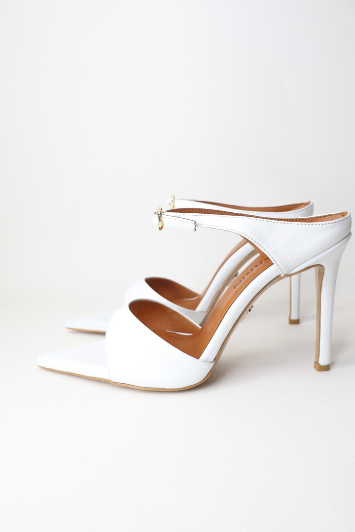 Qafarrin NOIRELLE Blanc – Altın Tokalı Hakiki Dana Deri Slingback Mule