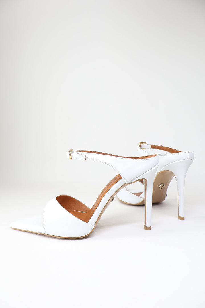 Qafarrin NOIRELLE Blanc – Altın Tokalı Hakiki Dana Deri Slingback Mule