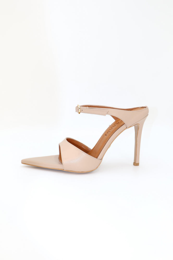 Qafarrin NOIRELLE Crème – Altın Tokalı Hakiki Deri Slingback Mule (Krem)