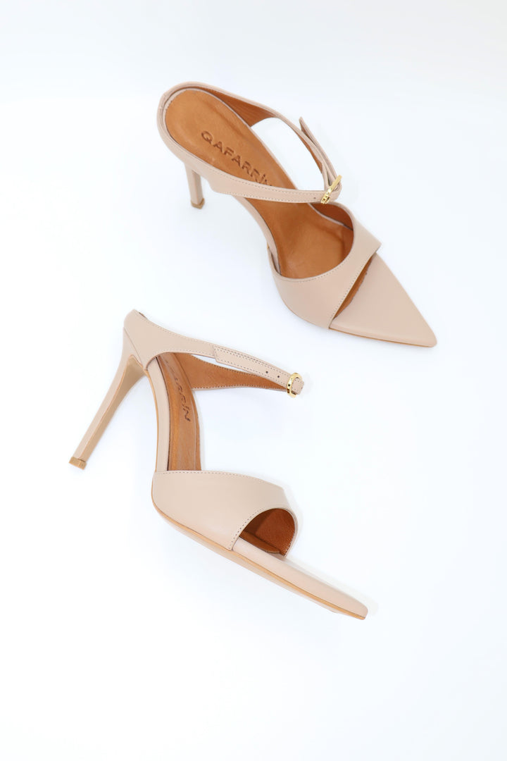 Qafarrin NOIRELLE Crème – Altın Tokalı Hakiki Deri Slingback Mule (Krem)