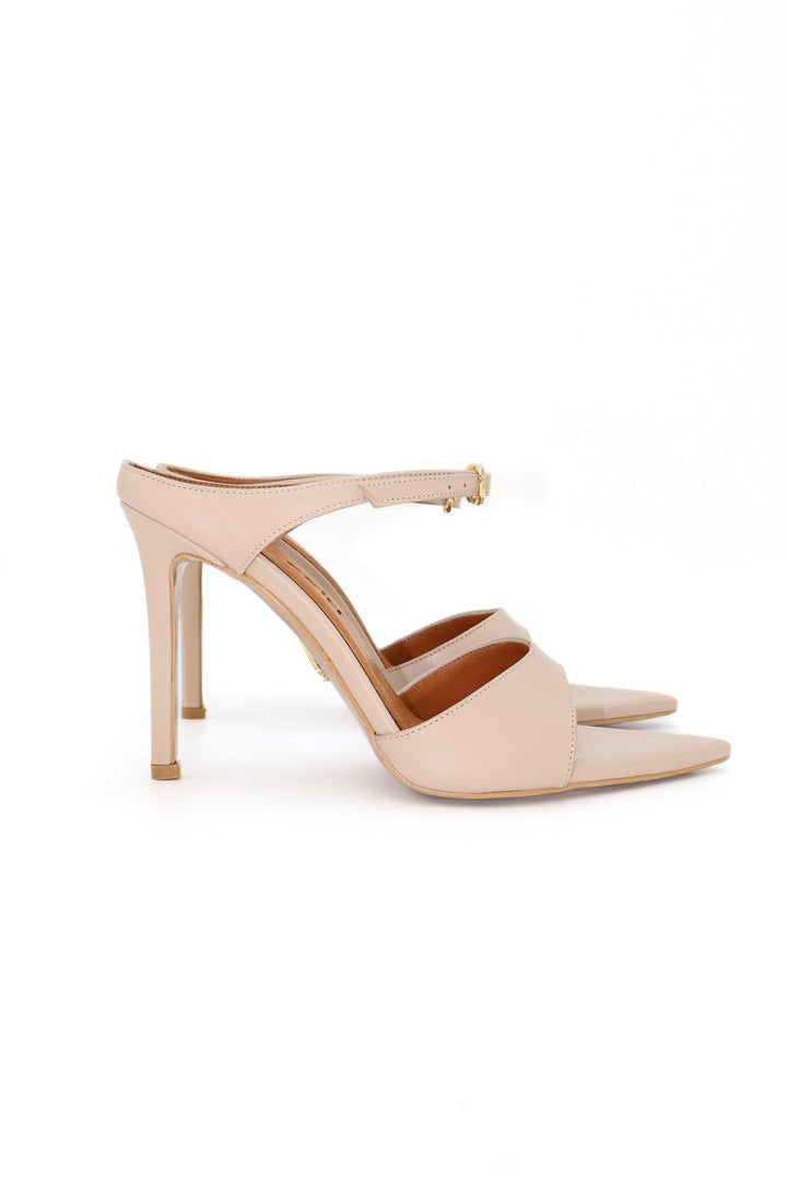 Qafarrin NOIRELLE Crème – Altın Tokalı Hakiki Deri Slingback Mule (Krem)