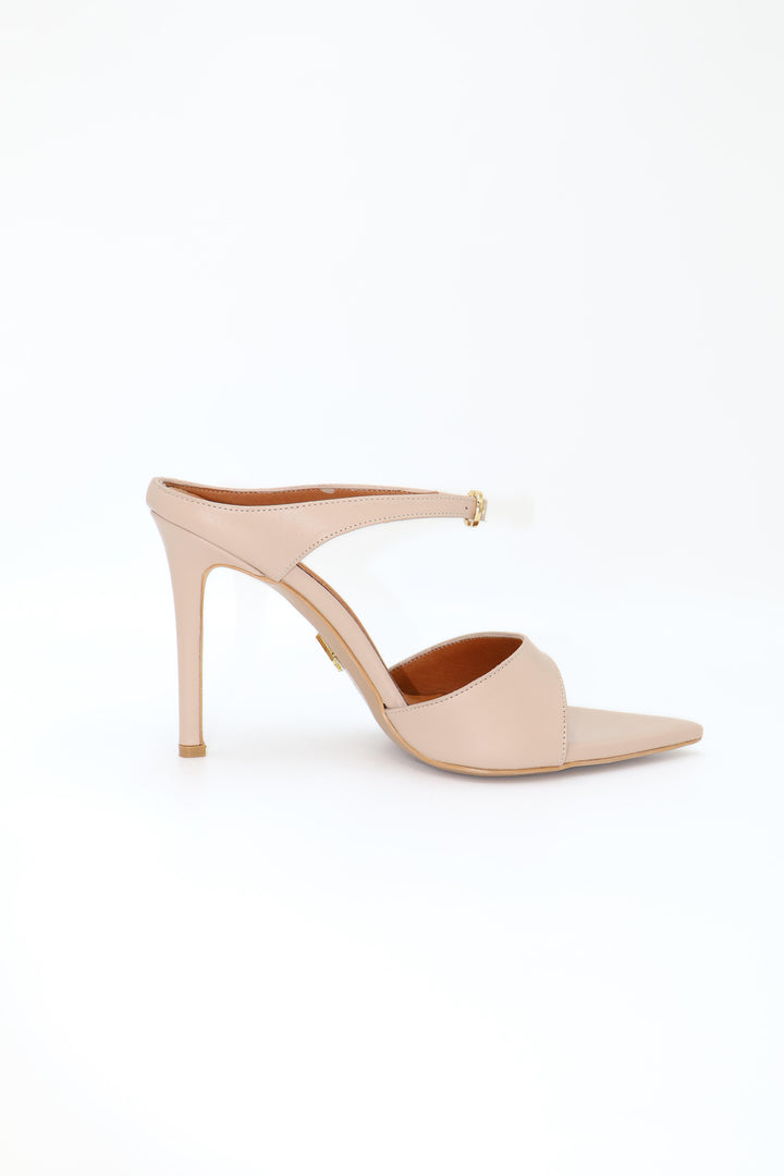 Qafarrin NOIRELLE Crème – Altın Tokalı Hakiki Deri Slingback Mule (Krem)