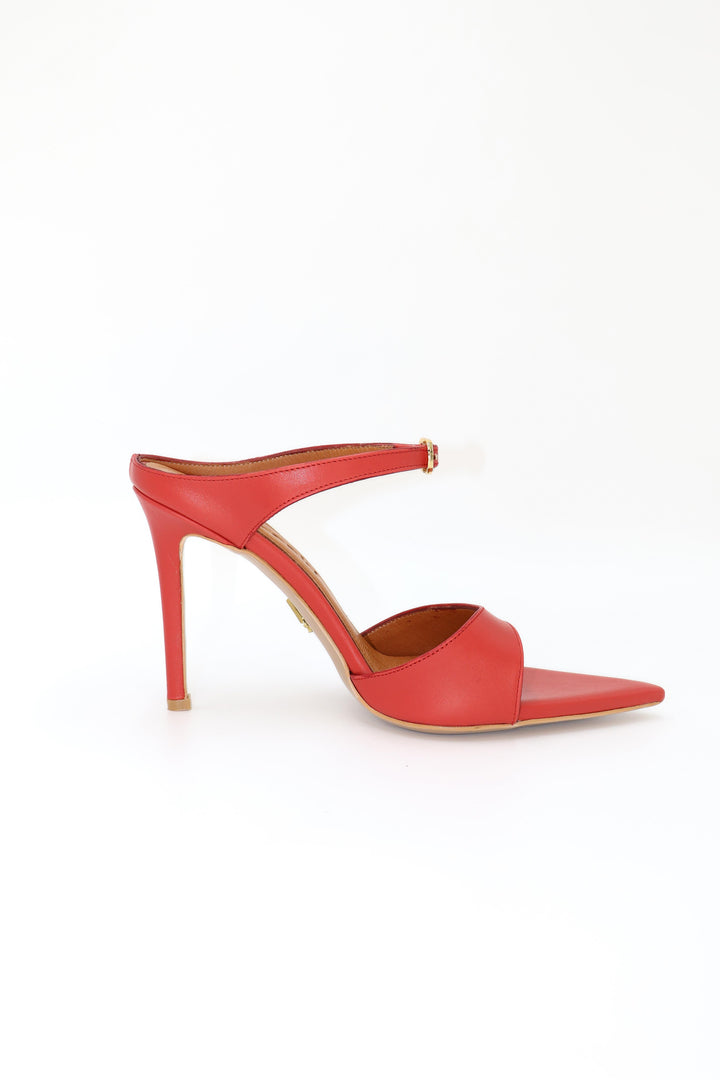 Qafarrin NOIRELLE Rouge – Altın Tokalı Hakiki Deri Slingback Mule (Kırmızı)
