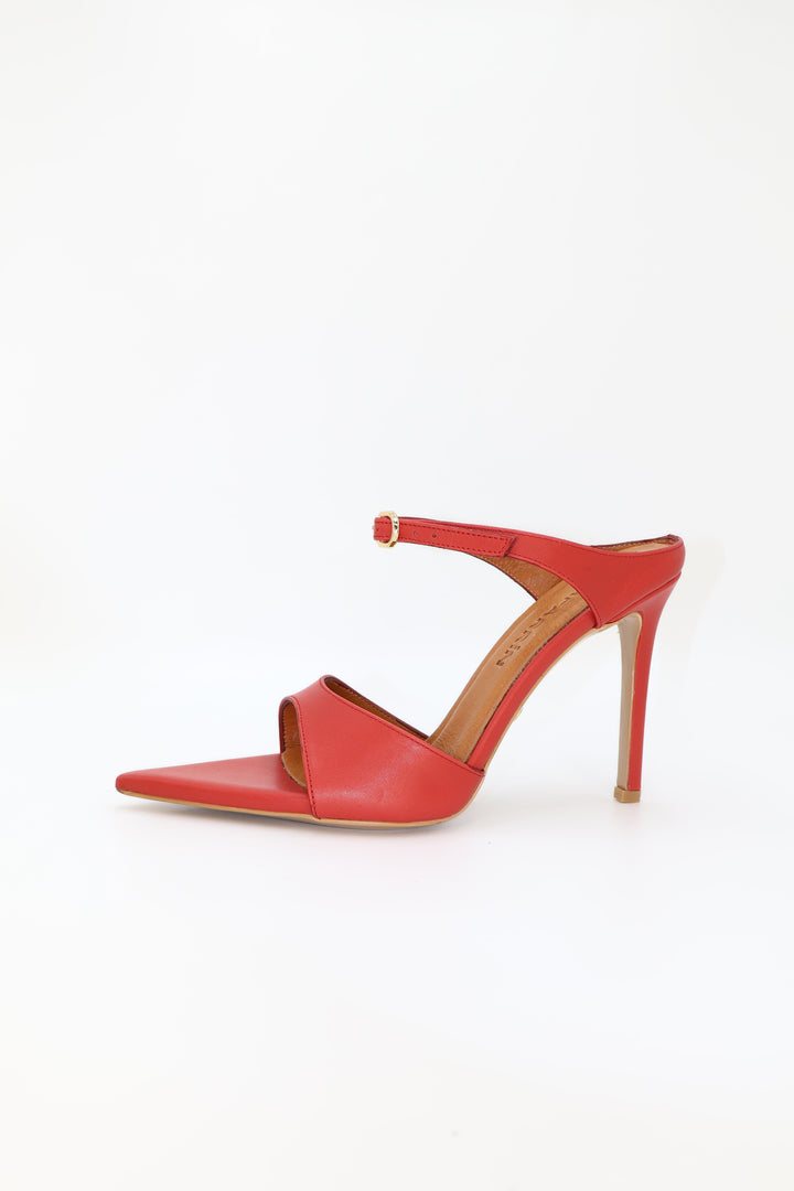 Qafarrin NOIRELLE Rouge – Altın Tokalı Hakiki Deri Slingback Mule (Kırmızı)