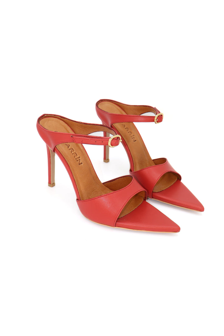 Qafarrin NOIRELLE Rouge – Altın Tokalı Hakiki Deri Slingback Mule (Kırmızı)
