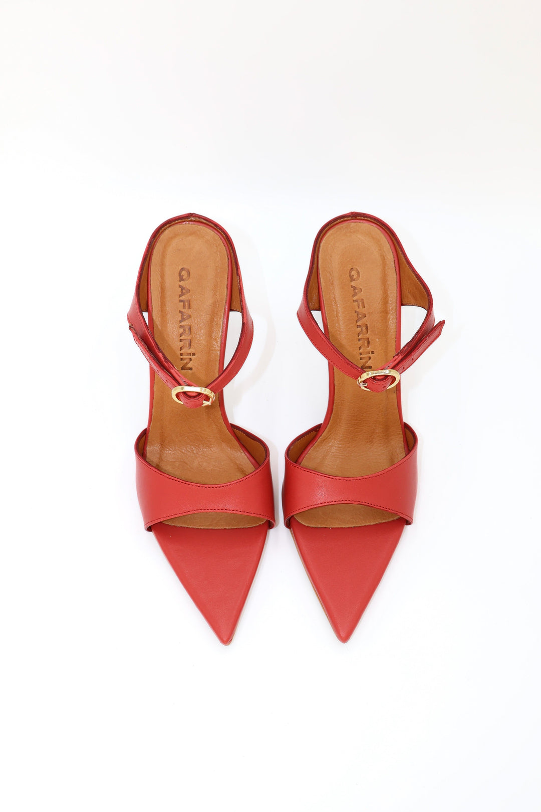 Qafarrin NOIRELLE Rouge – Altın Tokalı Hakiki Deri Slingback Mule (Kırmızı)