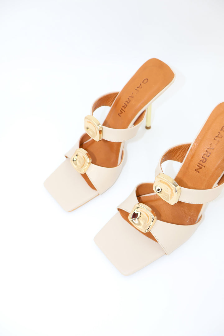 Qafarrin NOVA CREME – Özel Tasarım Hakiki Dana Deri Gold Mule Stiletto