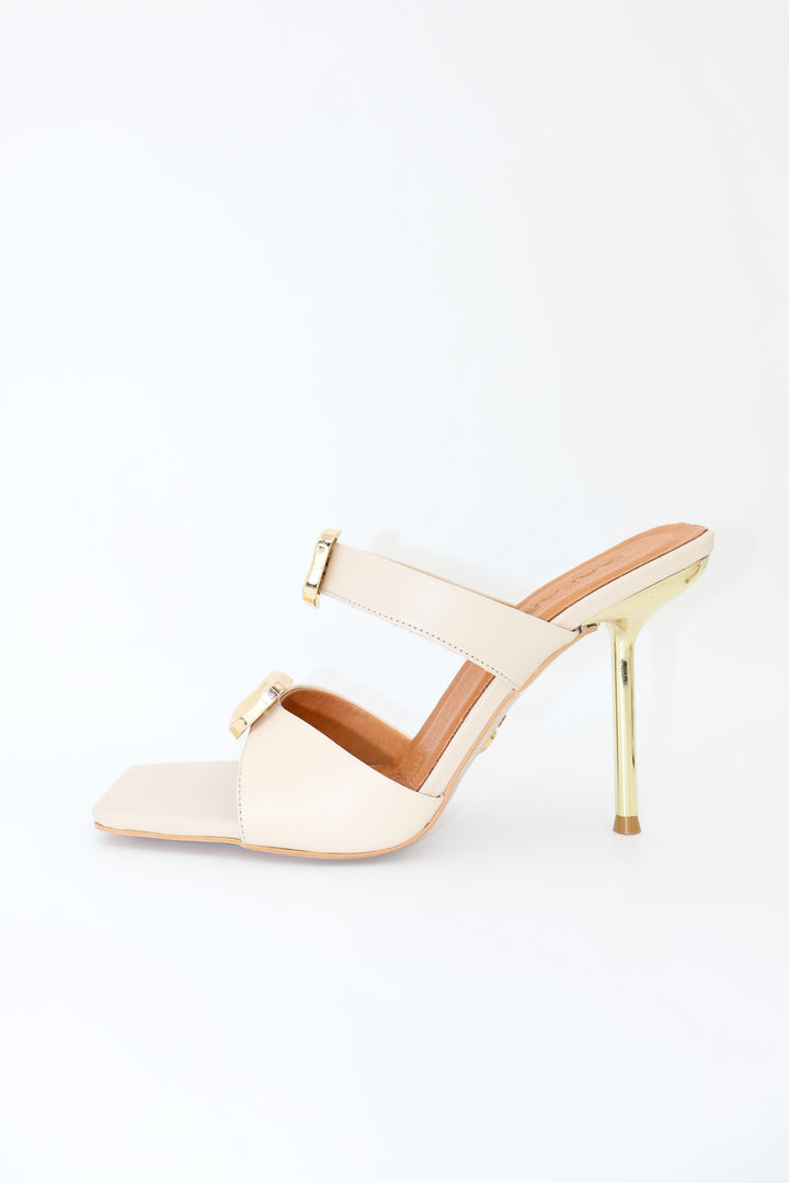 Qafarrin NOVA CREME – Özel Tasarım Hakiki Dana Deri Gold Mule Stiletto