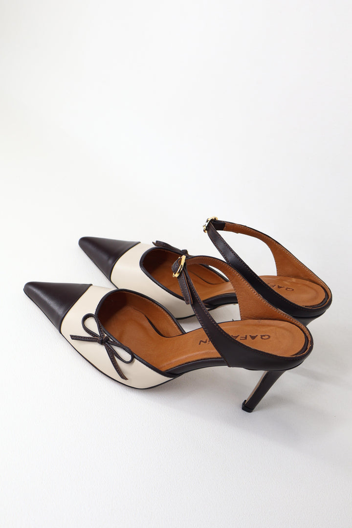 Qafarrin ORETTA – Acı Kahve & Bej Hakiki Dana Deri Slingback Stiletto