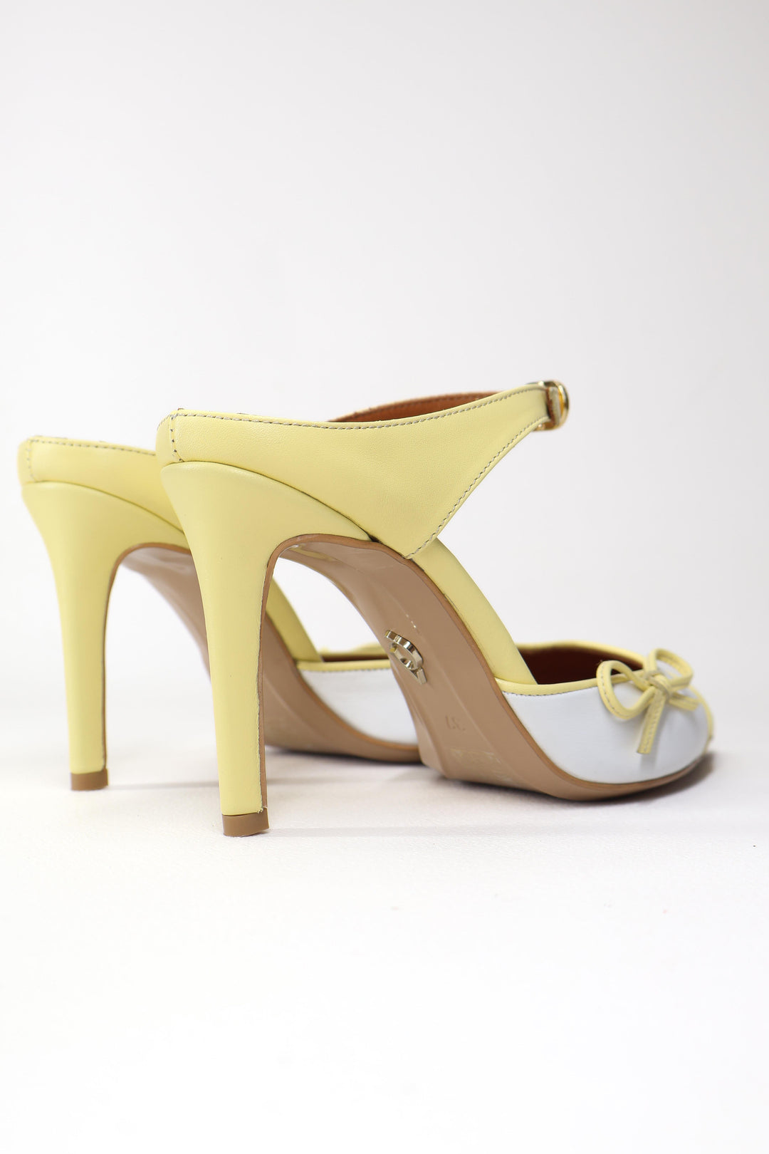 Qafarrin ORETTA – Limon Sarısı & Beyaz Hakiki Dana Deri Slingback Stiletto