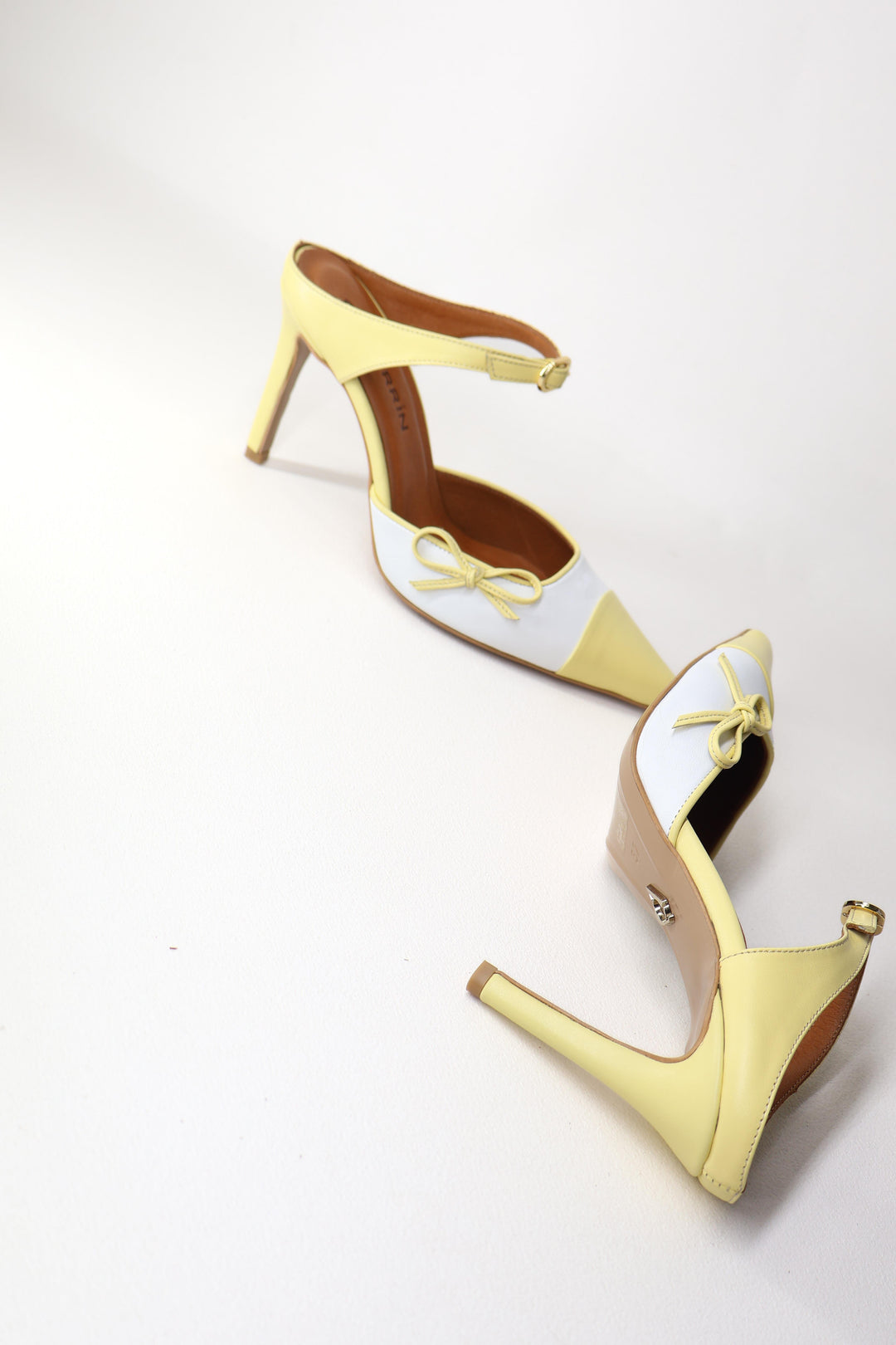 Qafarrin ORETTA – Limon Sarısı & Beyaz Hakiki Dana Deri Slingback Stiletto