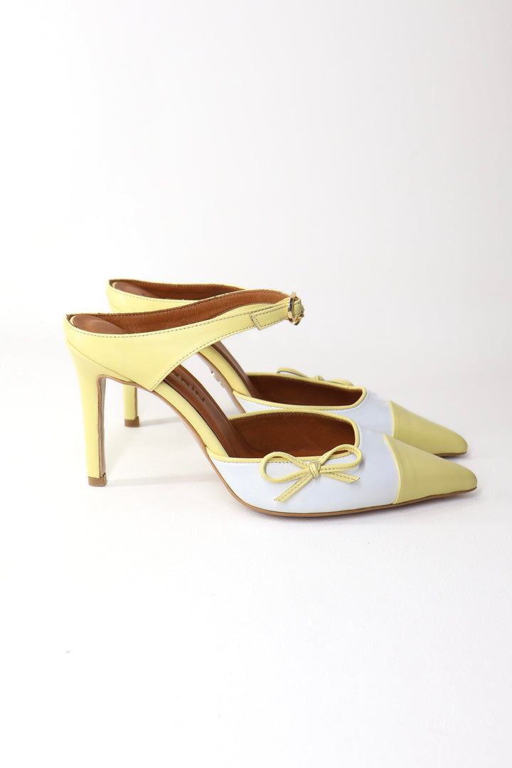 Qafarrin ORETTA – Limon Sarısı & Beyaz Hakiki Dana Deri Slingback Stiletto