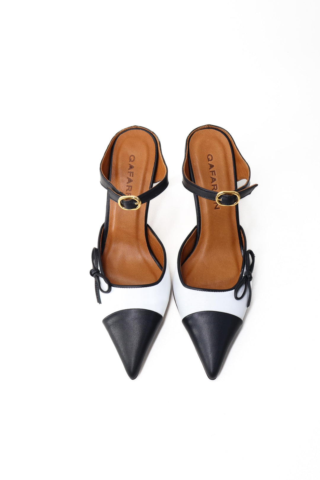 Qafarrin ORETTA – Siyah & Beyaz Hakiki Dana Deri Slingback Stiletto