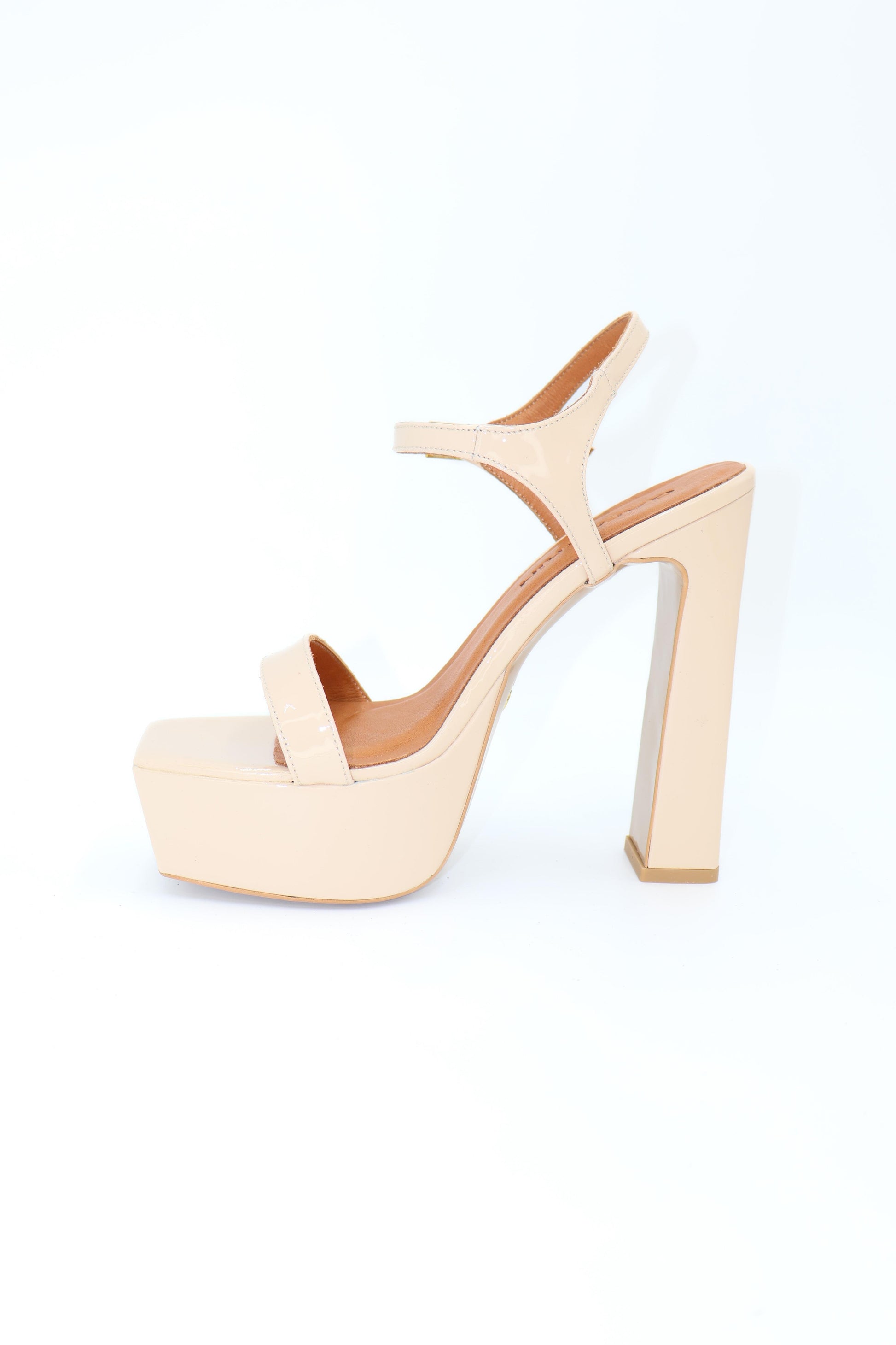 Qafarrin ROSABELLE CHAMPAGNE – Champagne Patent Leather Genuine Calfskin Platform Heeled Sandals