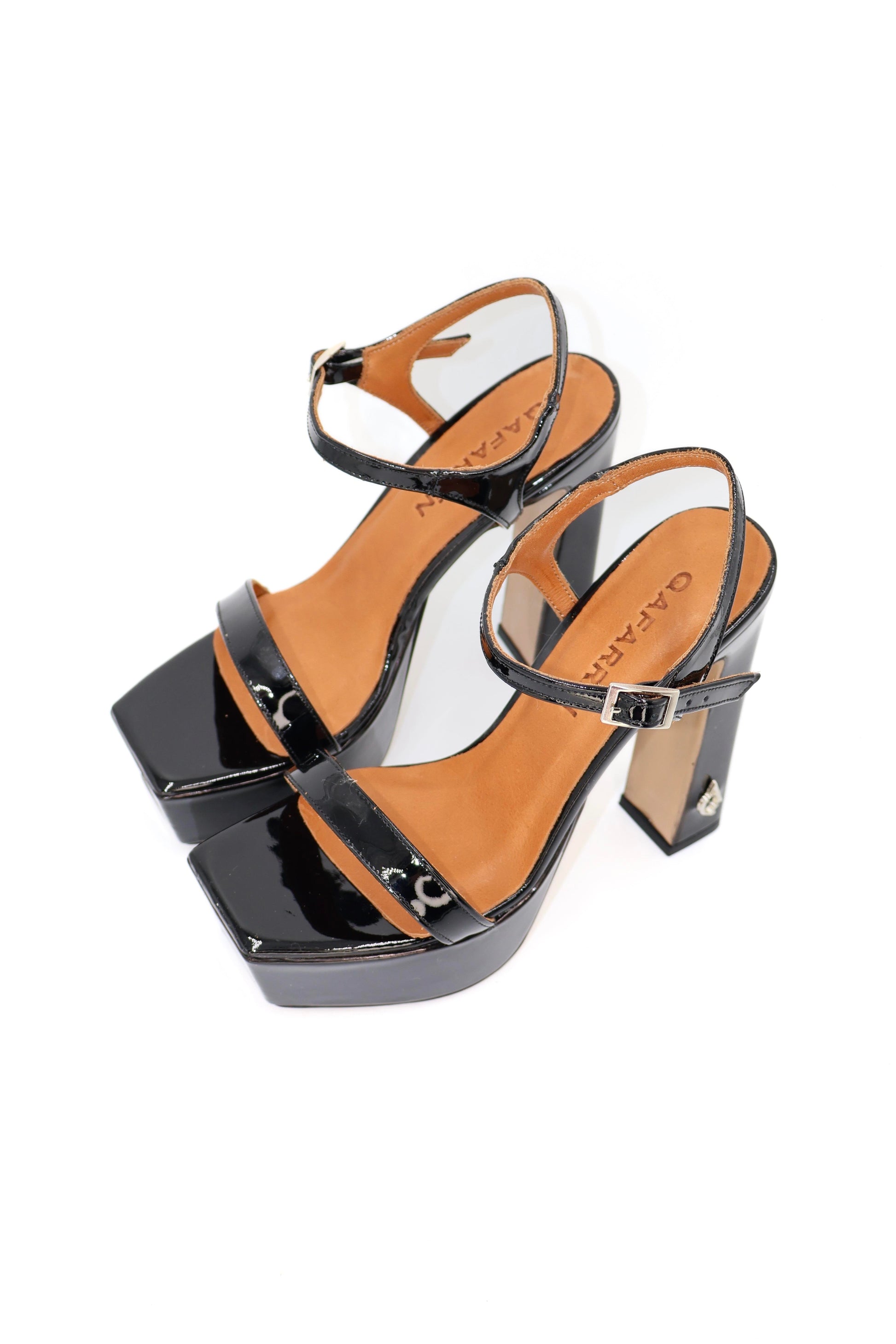 Qafarrin ROSABELLE NOIR – Black Patent Leather Platform Heeled Sandals