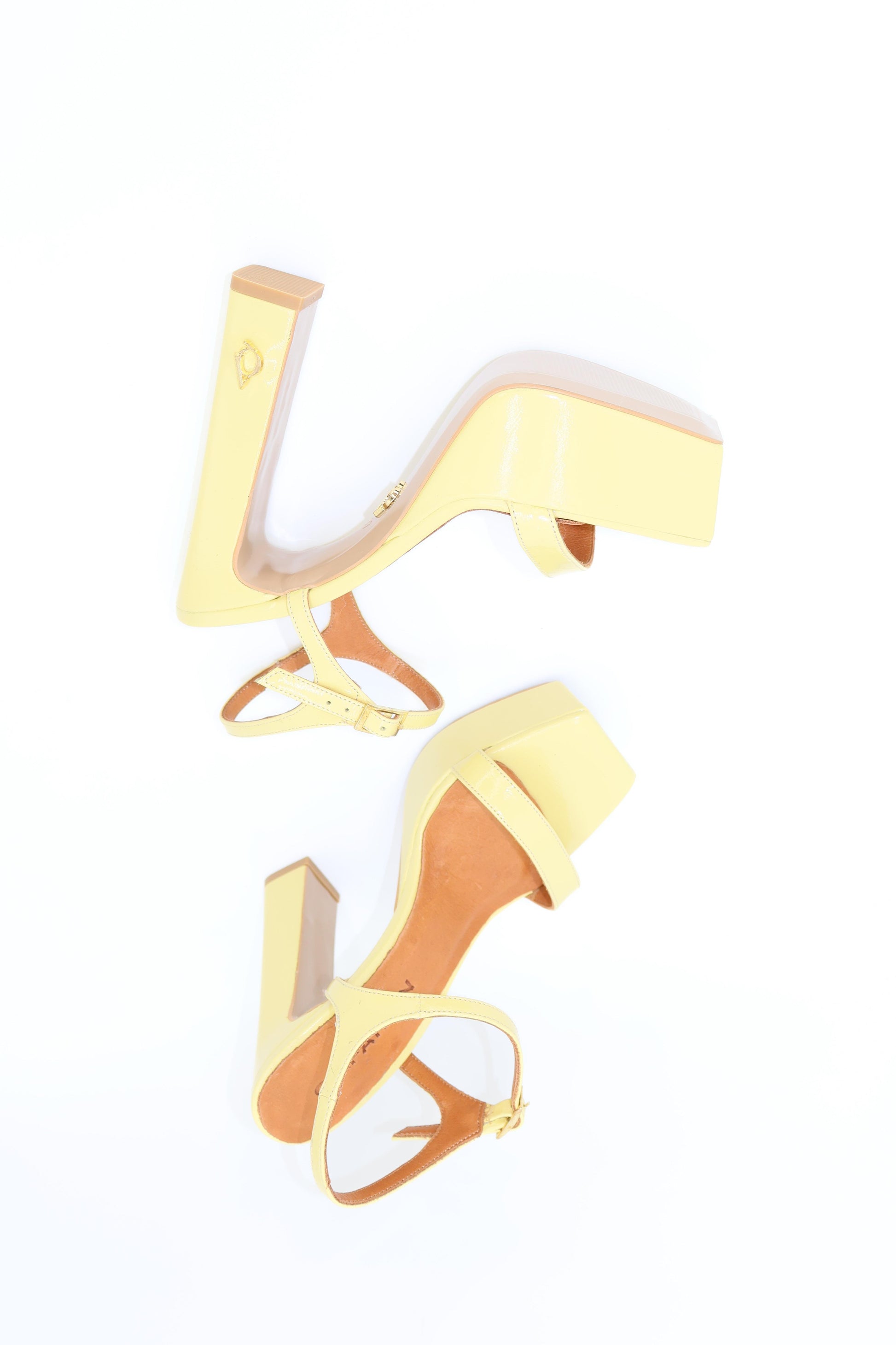 Qafarrin ROSABELLE – Bright Light Yellow Patent Leather Platform Heeled Sandals
