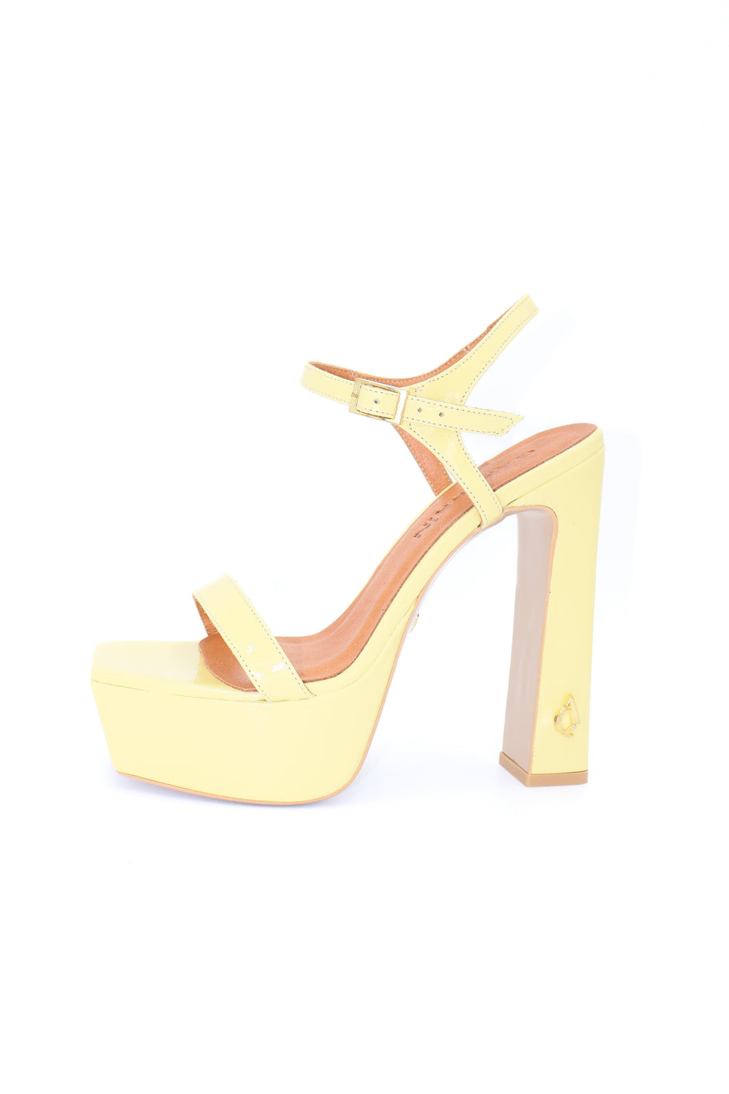 Qafarrin ROSABELLE – Bright Light Yellow Patent Leather Platform Heeled Sandals