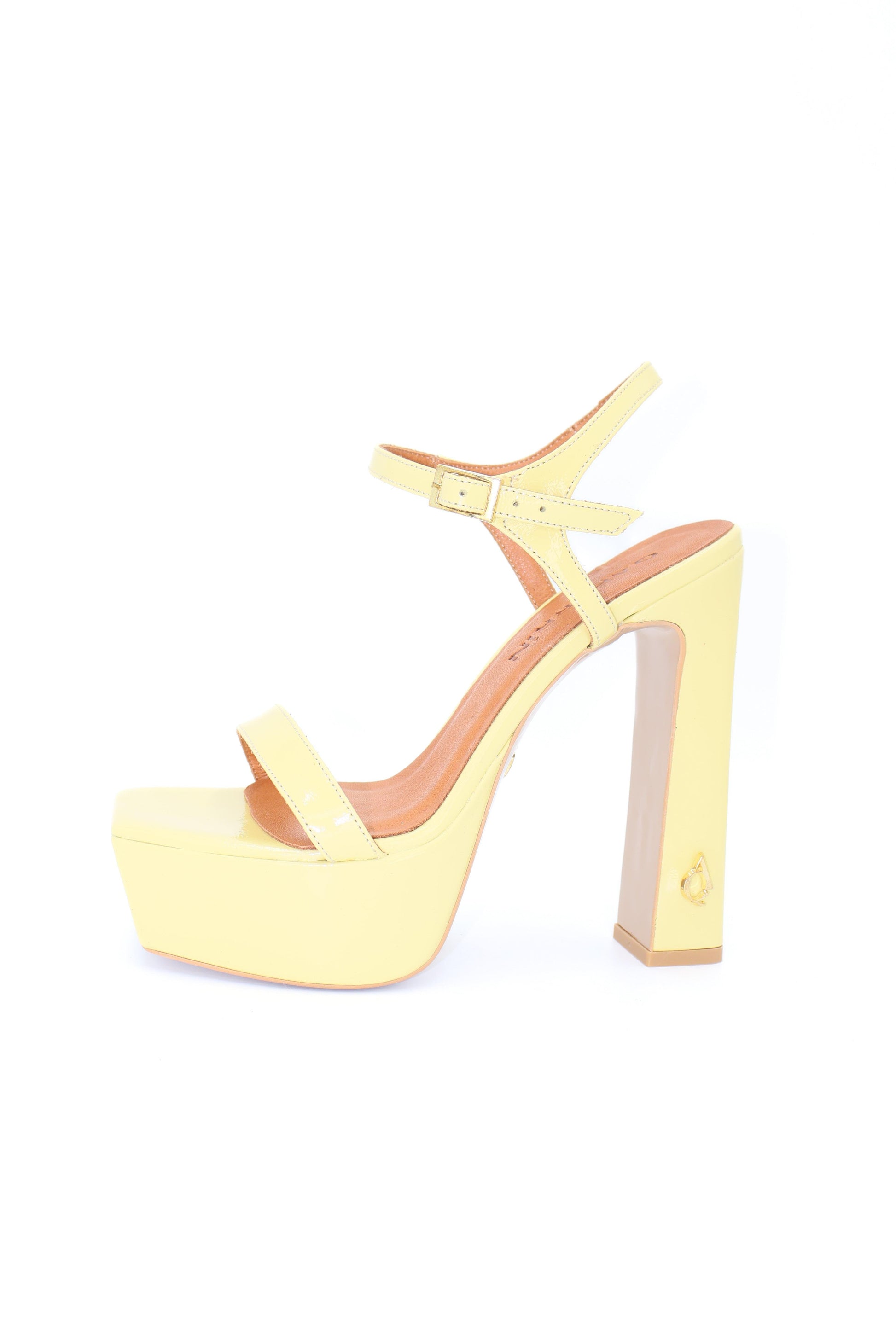 Qafarrin ROSABELLE – Bright Light Yellow Patent Leather Platform Heeled Sandals