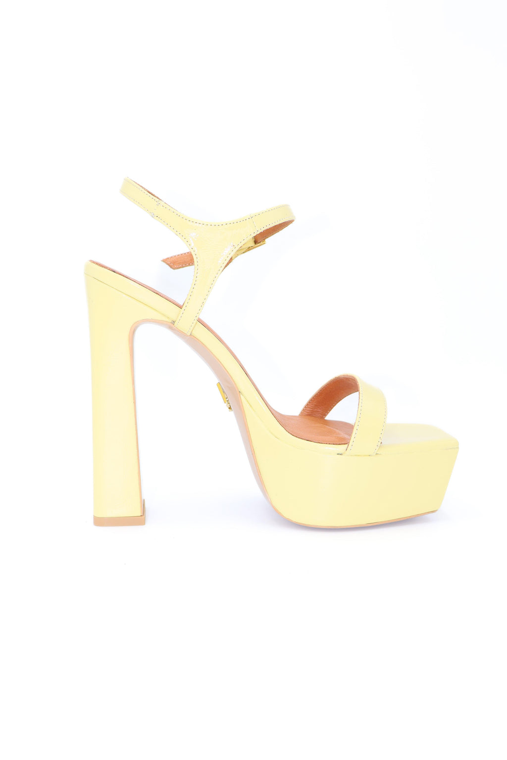 Qafarrin ROSABELLE – Bright Light Yellow Patent Leather Platform Heeled Sandals