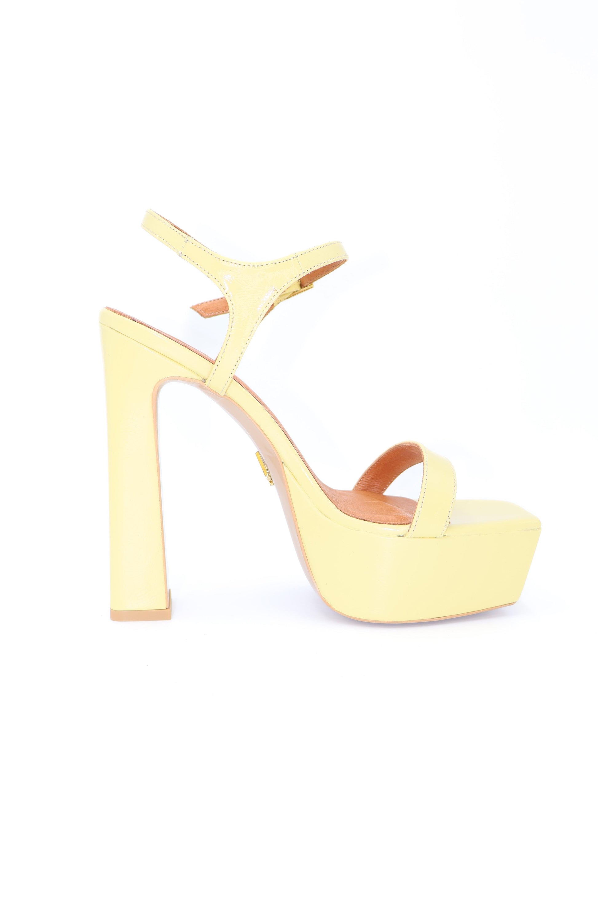 Qafarrin ROSABELLE – Bright Light Yellow Patent Leather Platform Heeled Sandals