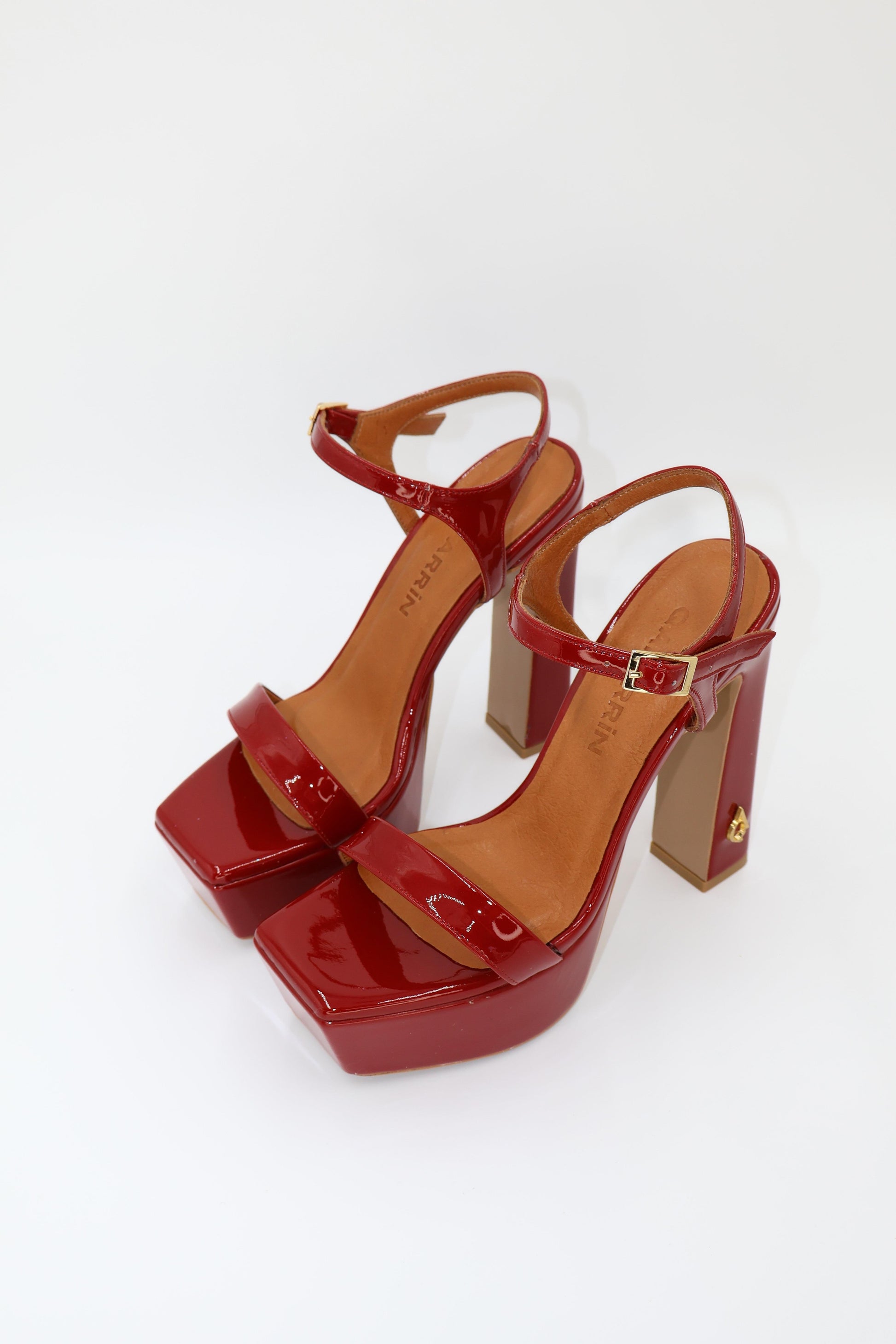 Qafarrin ROSABELLE – Bright Red Patent Leather Genuine Calfskin Platform Heeled Sandals