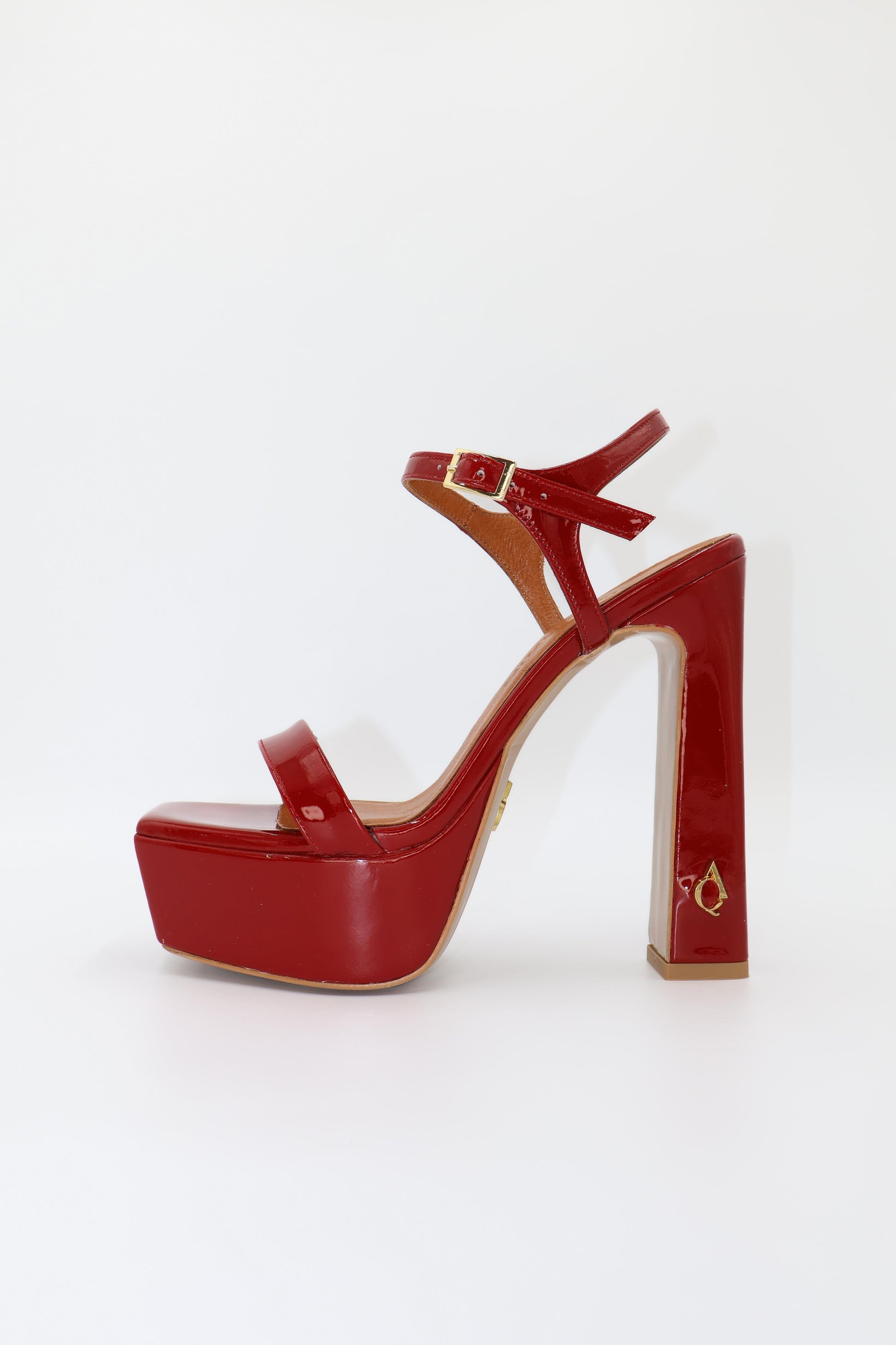 Qafarrin ROSABELLE – Bright Red Patent Leather Genuine Calfskin Platform Heeled Sandals