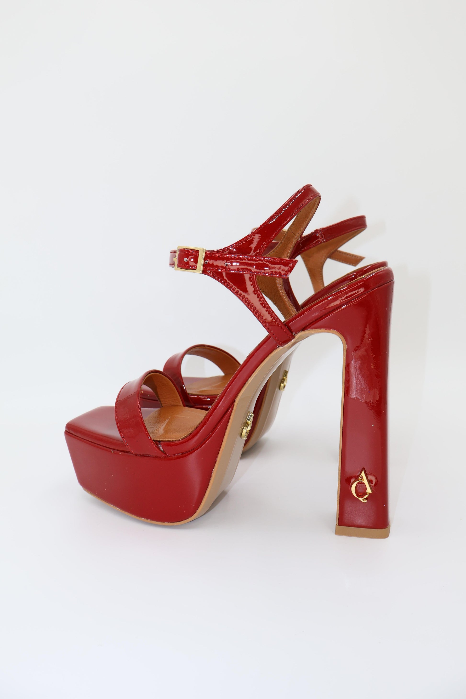 Qafarrin ROSABELLE – Bright Red Patent Leather Genuine Calfskin Platform Heeled Sandals