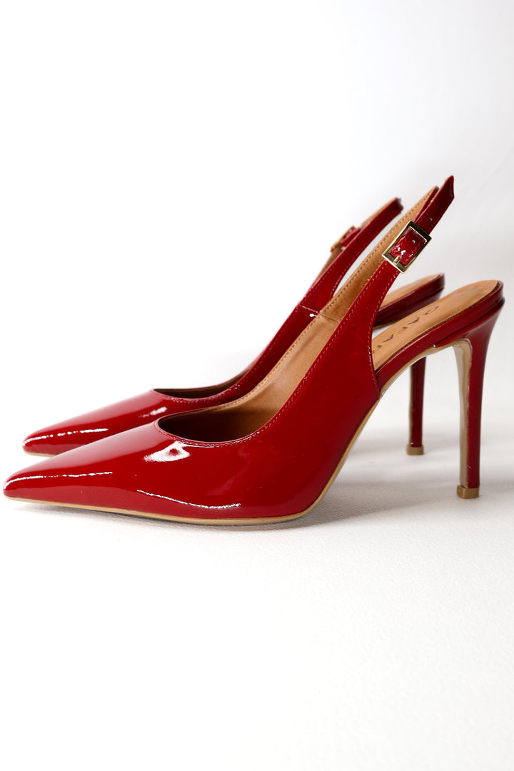 Qafarrin ROUGE ÉCLAT – Hakiki Dana Deri Slingback Stiletto