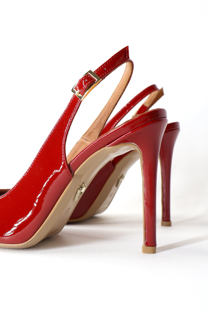 Qafarrin ROUGE ÉCLAT – Hakiki Dana Deri Slingback Stiletto