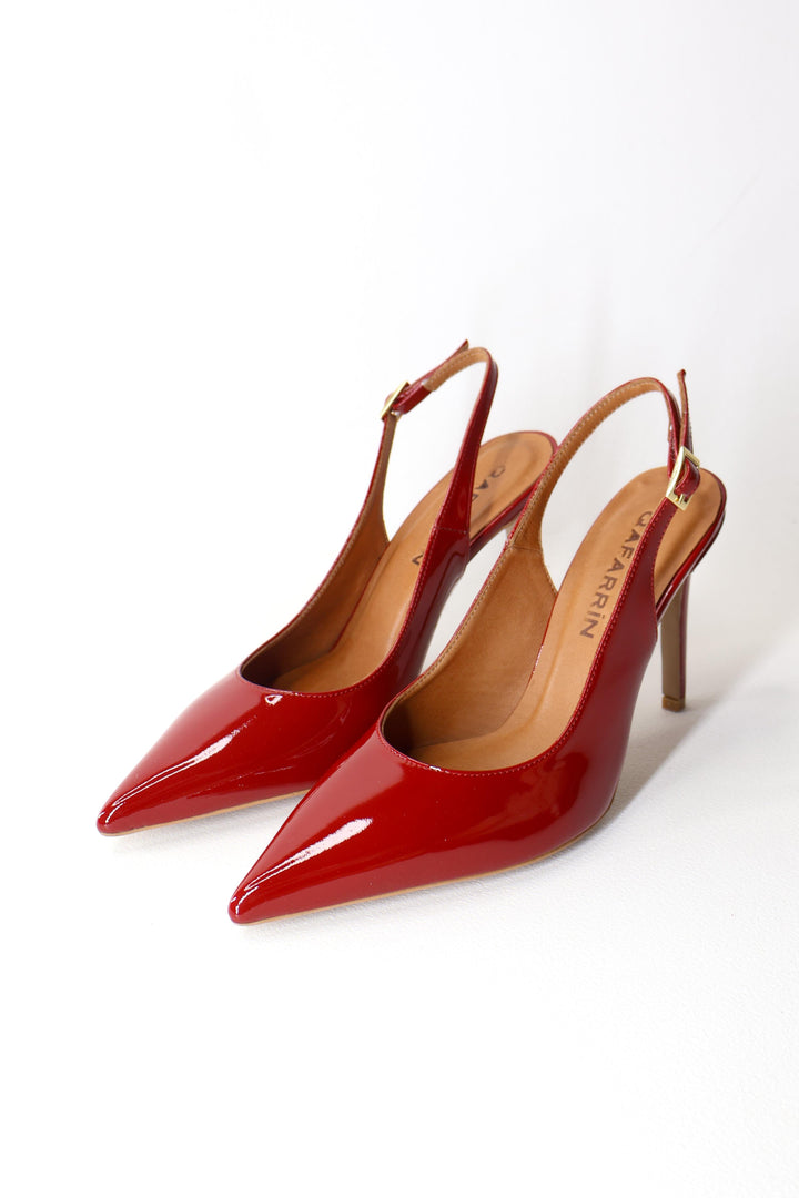 Qafarrin ROUGE ÉCLAT – Hakiki Dana Deri Slingback Stiletto