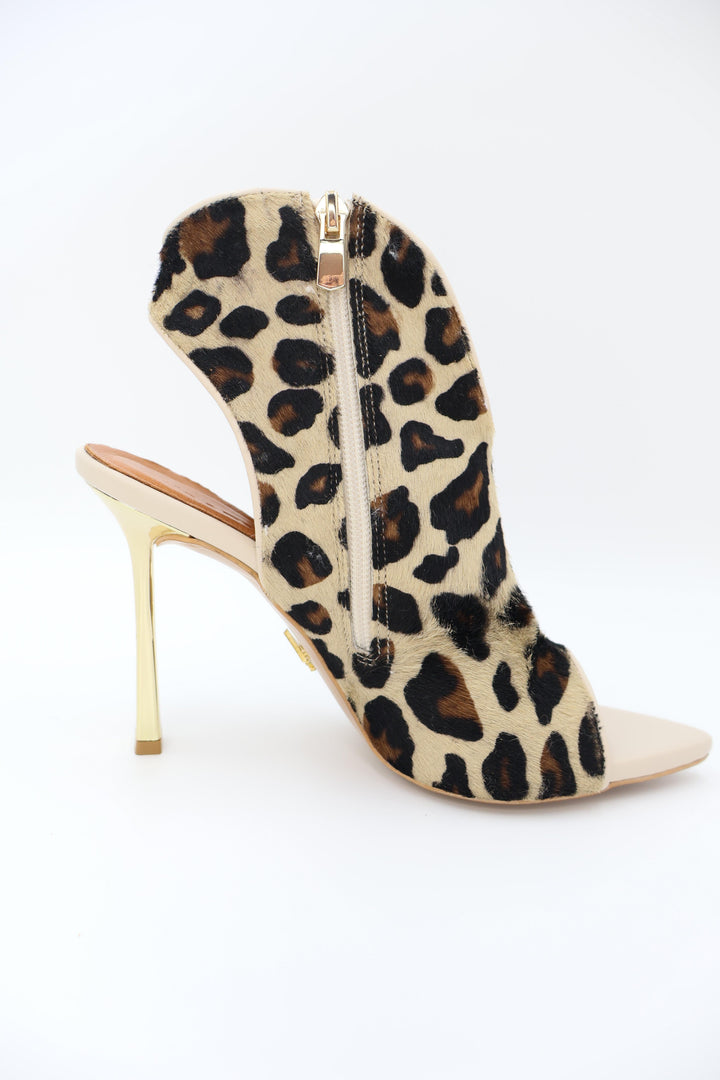 Qafarrin SAHARA NOIR – Hakiki Dana Deri & Tay Tüyü Peep Toe Bootie