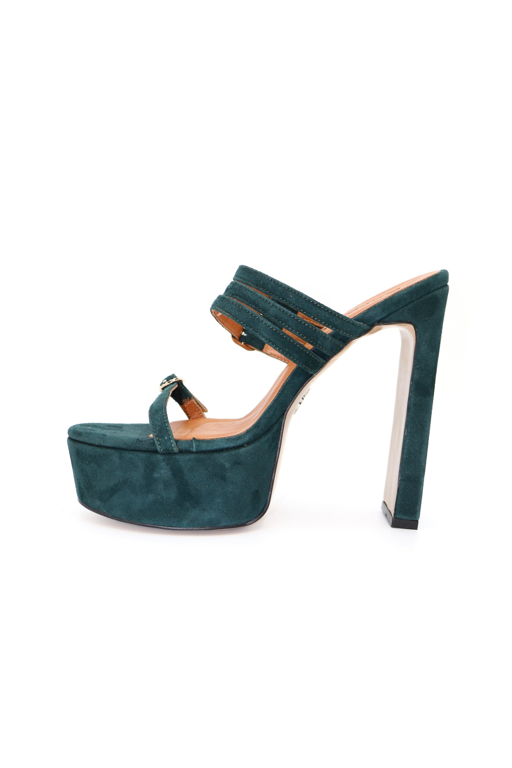Qafarrin ÉSARELLE – Emerald Green Suede Genuine Leather and Crystal Buckle Platform Mule