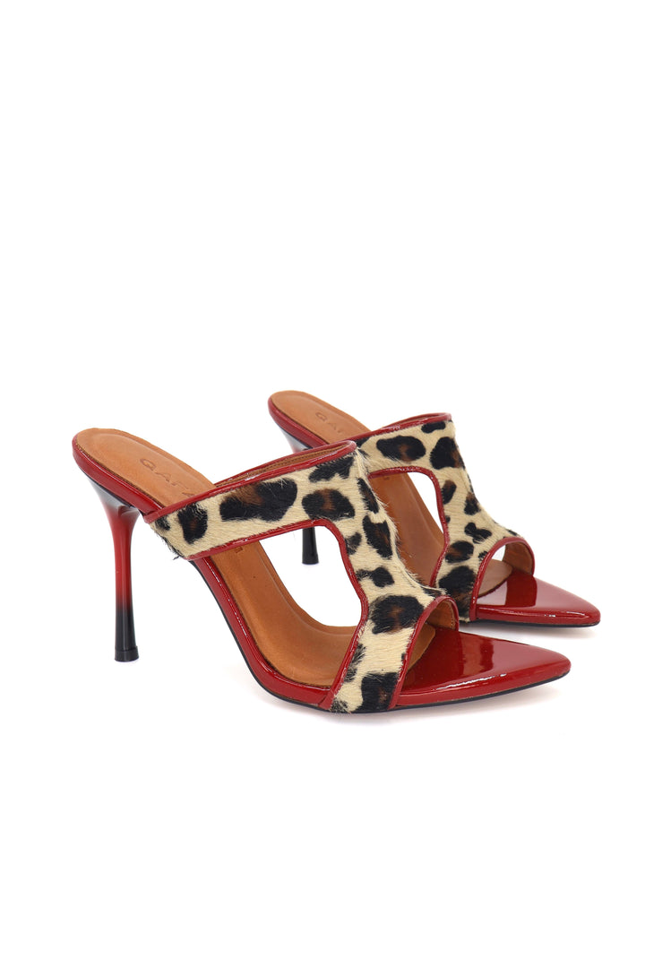 Qafarrin SCARLET SAVAGE – Hakiki Tay Deri Mule Stiletto