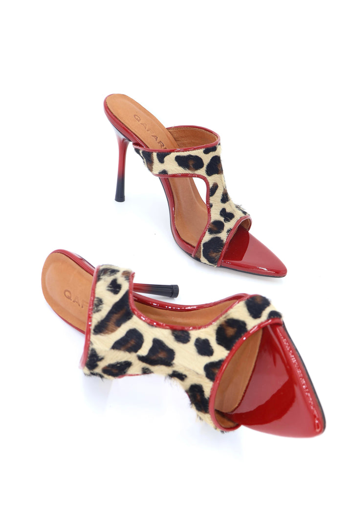 Qafarrin SCARLET SAVAGE – Hakiki Tay Deri Mule Stiletto