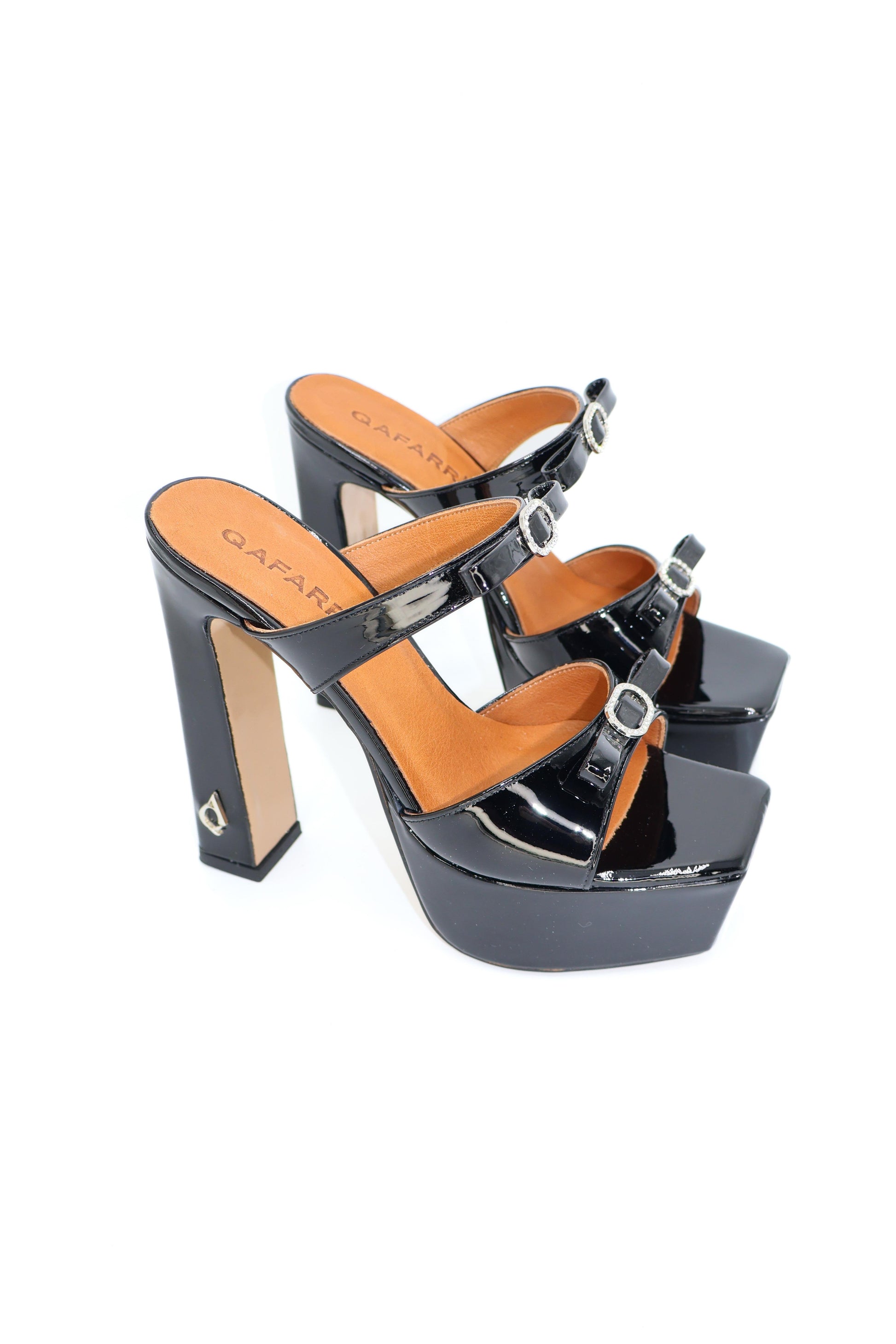 Qafarrin SERENA – Black Patent Leather Genuine Calfskin Platform Mule