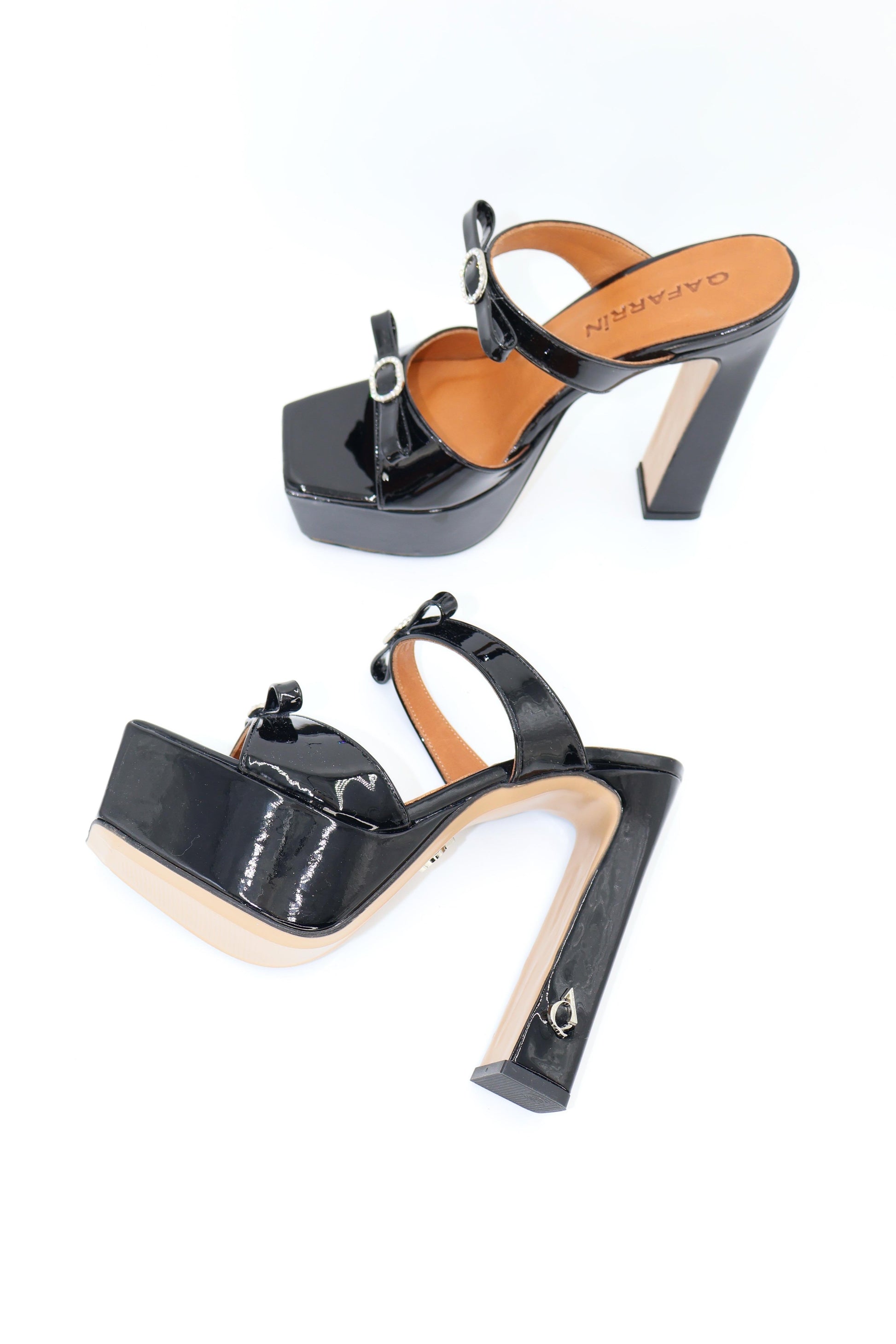 Qafarrin SERENA – Black Patent Leather Genuine Calfskin Platform Mule