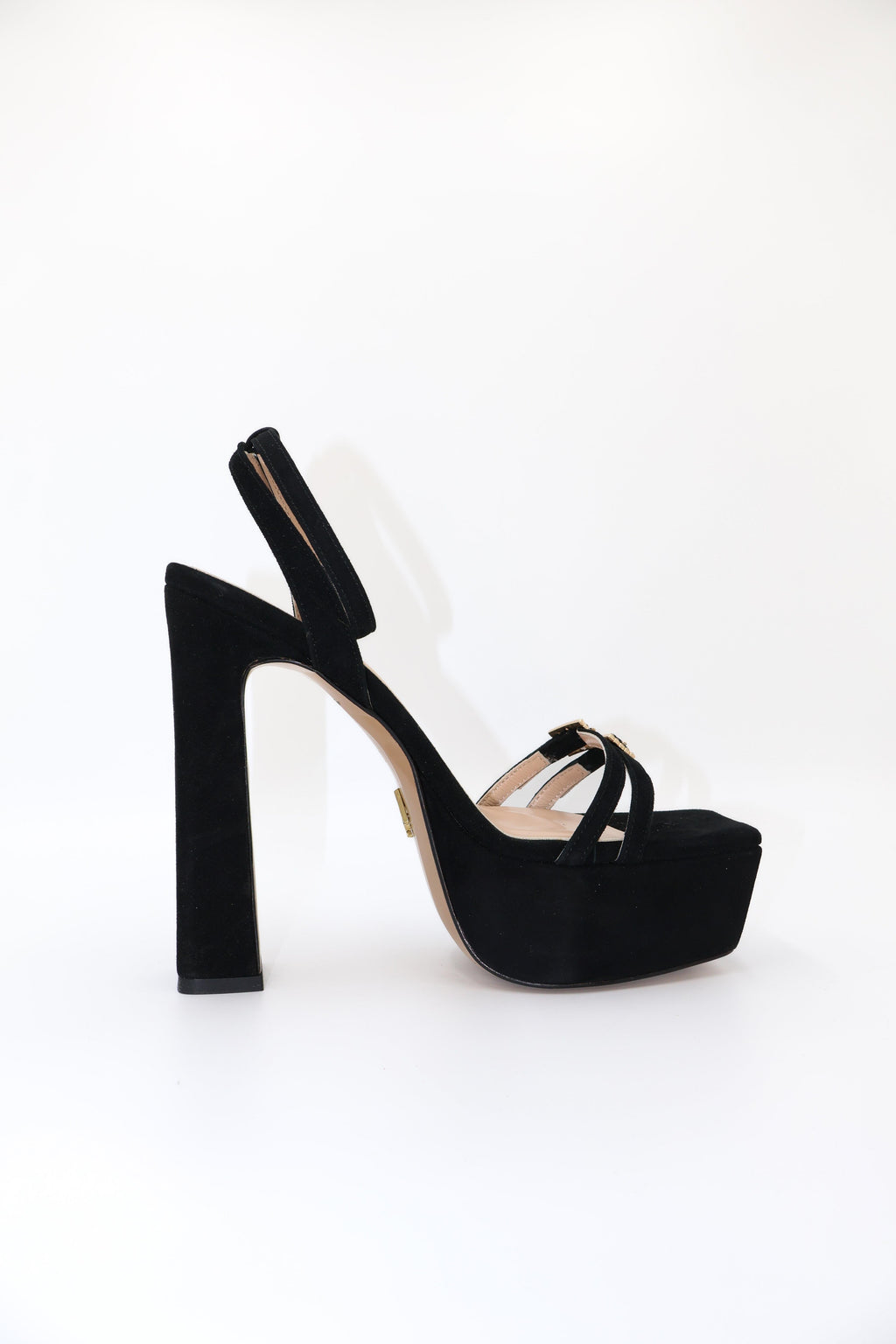 Qafarrin SVELTA – Black Genuine Calfskin Velvet Platform Heeled Sandals