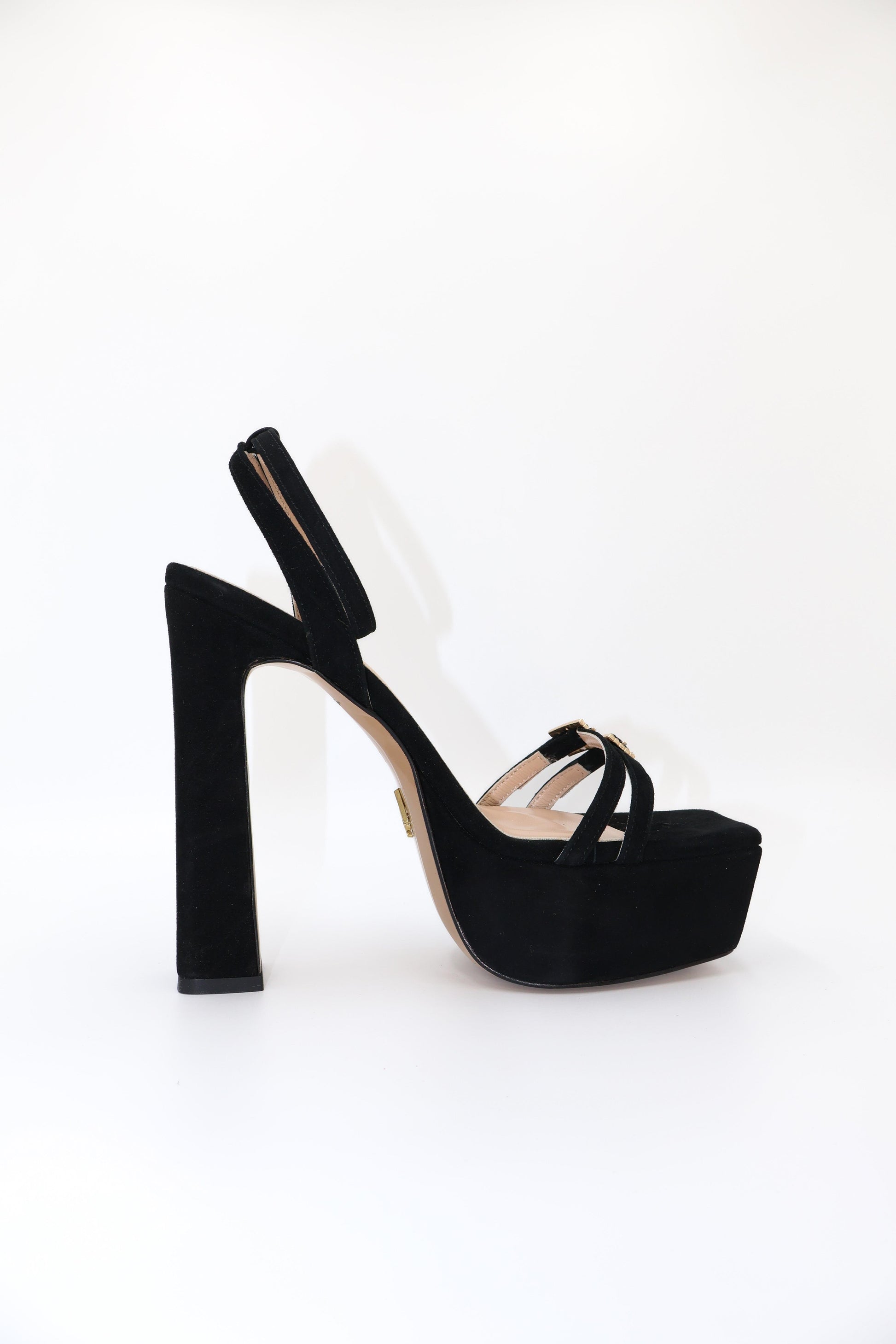 Qafarrin SVELTA – Black Genuine Calfskin Velvet Platform Heeled Sandals