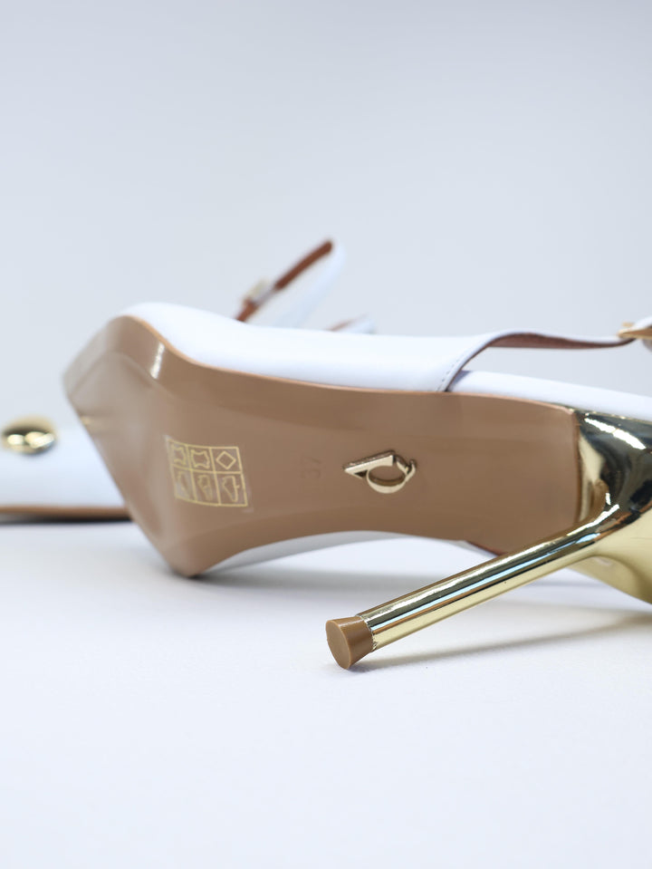 Qafarrin VELVET BLANC – Altın Tokalı Hakiki Dana Deri Beyaz Stiletto