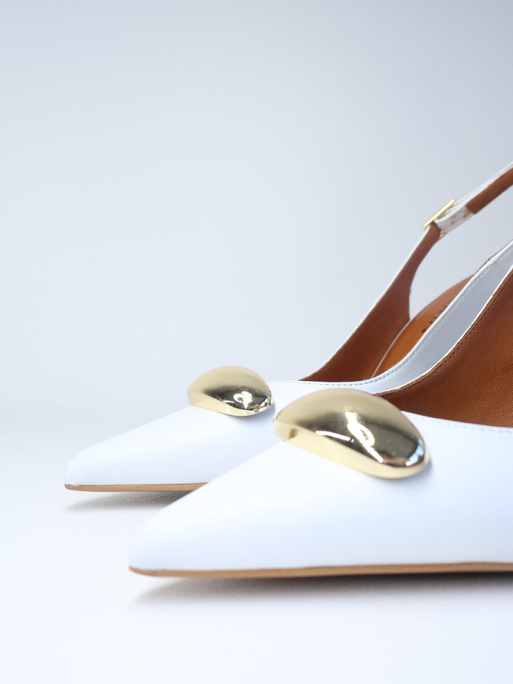 Qafarrin VELVET BLANC – Altın Tokalı Hakiki Dana Deri Beyaz Stiletto