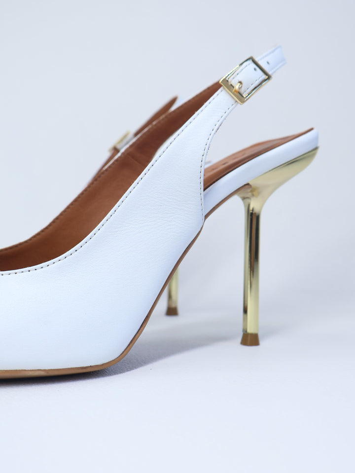 Qafarrin VELVET BLANC – Altın Tokalı Hakiki Dana Deri Beyaz Stiletto