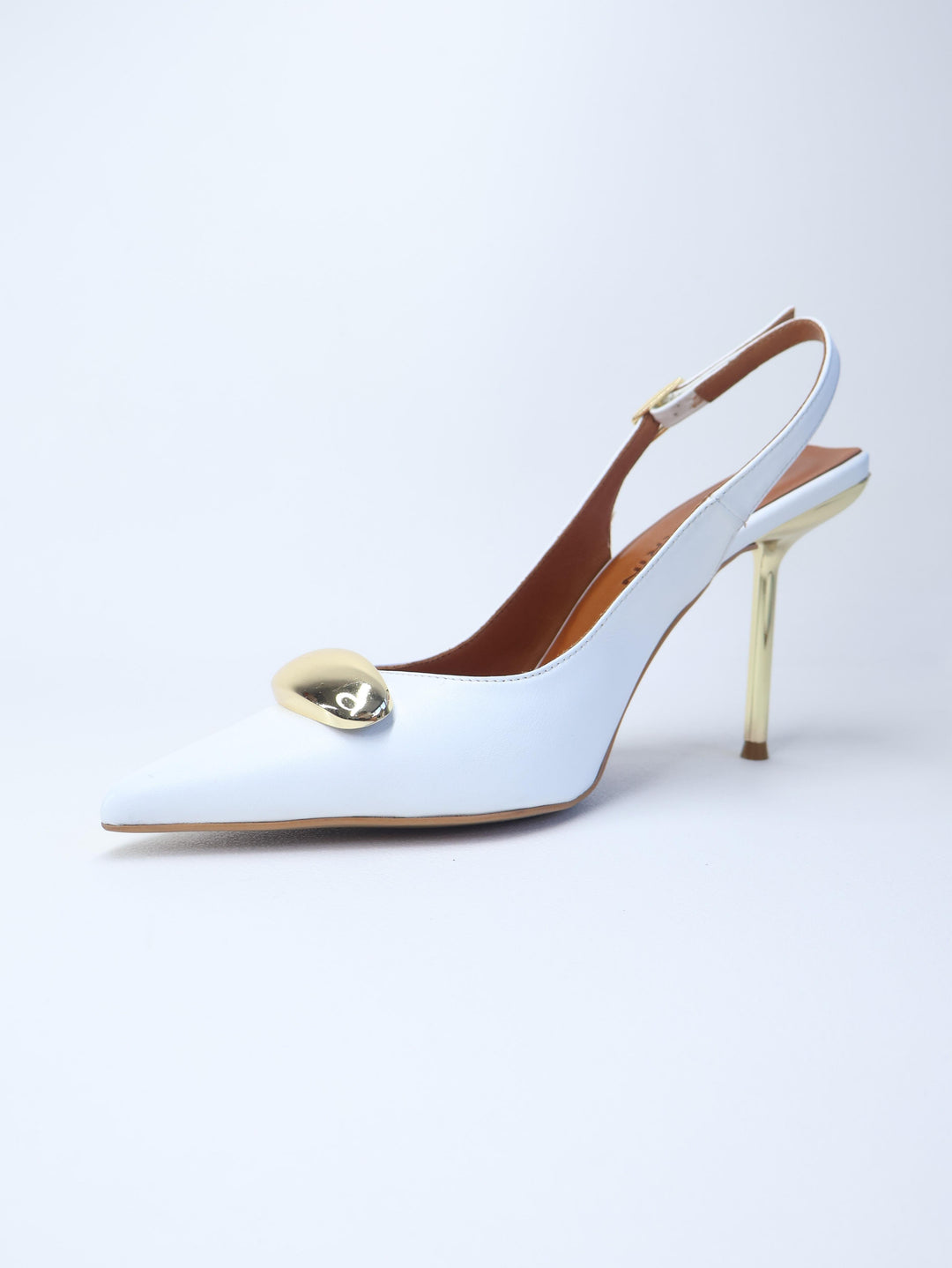 Qafarrin VELVET BLANC – Altın Tokalı Hakiki Dana Deri Beyaz Stiletto