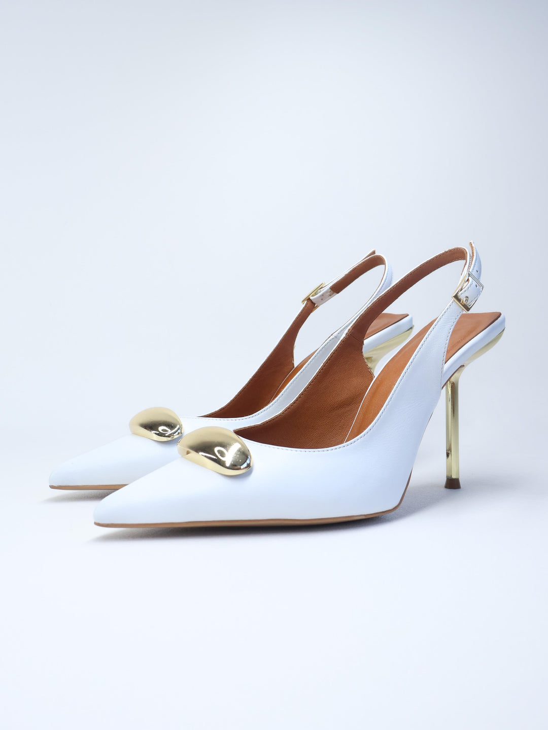 Qafarrin VELVET BLANC – Altın Tokalı Hakiki Dana Deri Beyaz Stiletto