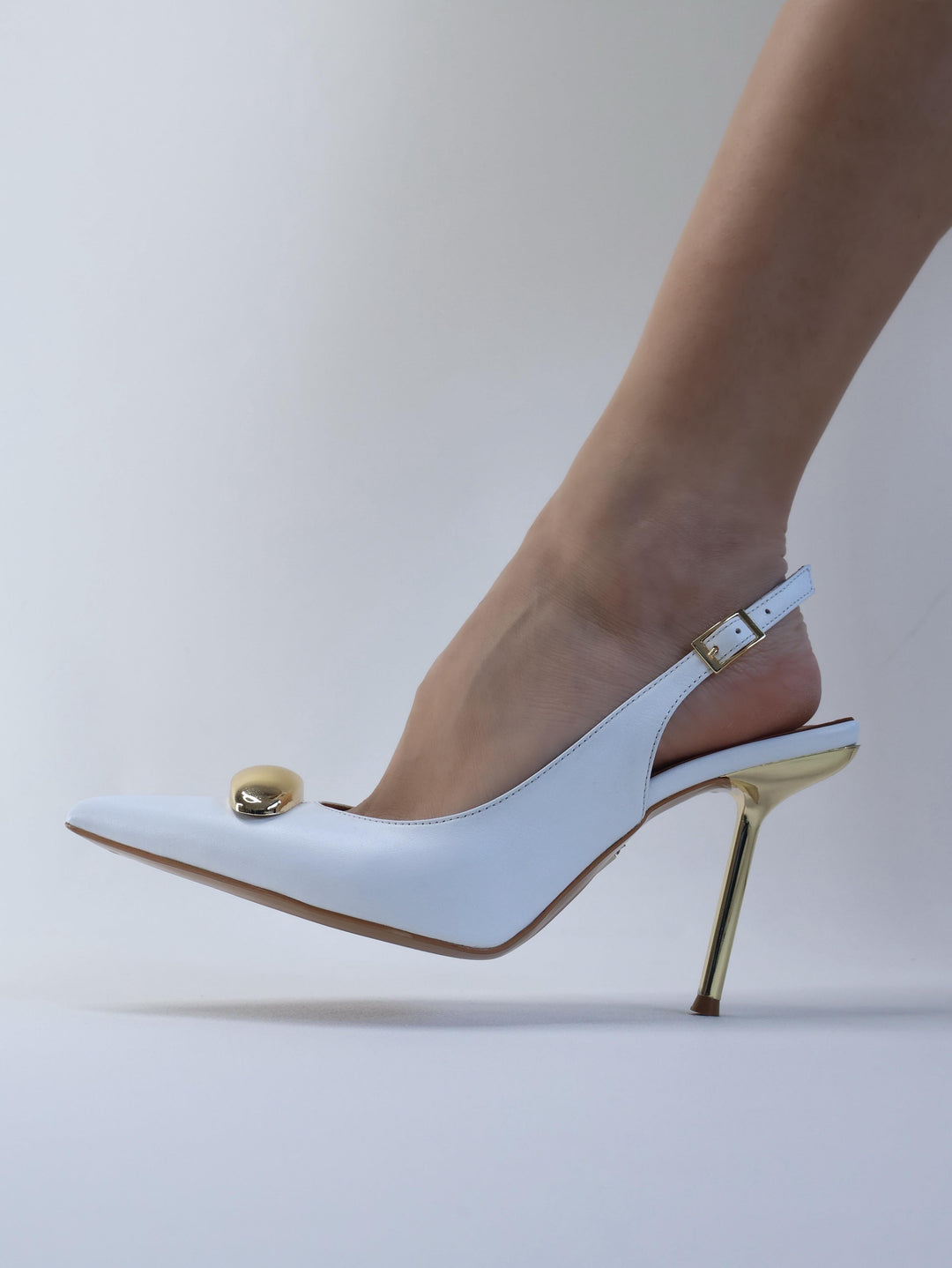 Qafarrin VELVET BLANC – Altın Tokalı Hakiki Dana Deri Beyaz Stiletto