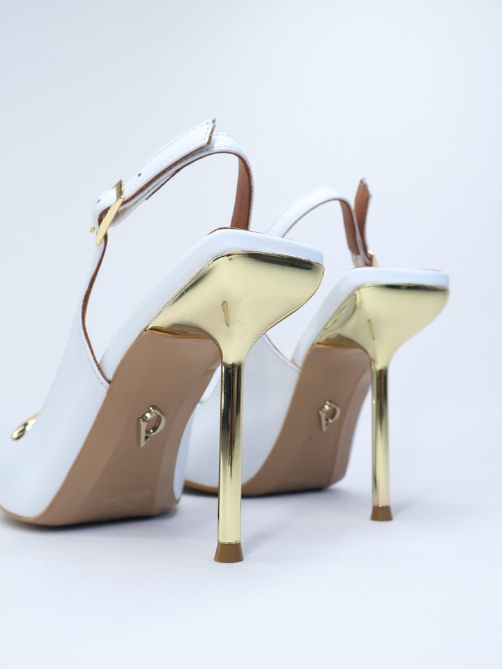 Qafarrin VELVET BLANC – Altın Tokalı Hakiki Dana Deri Beyaz Stiletto