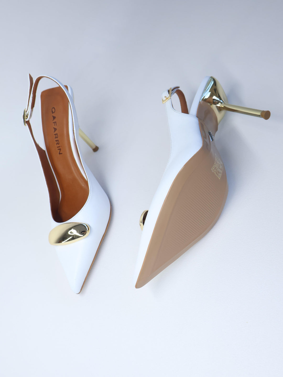 Qafarrin VELVET BLANC – Altın Tokalı Hakiki Dana Deri Beyaz Stiletto